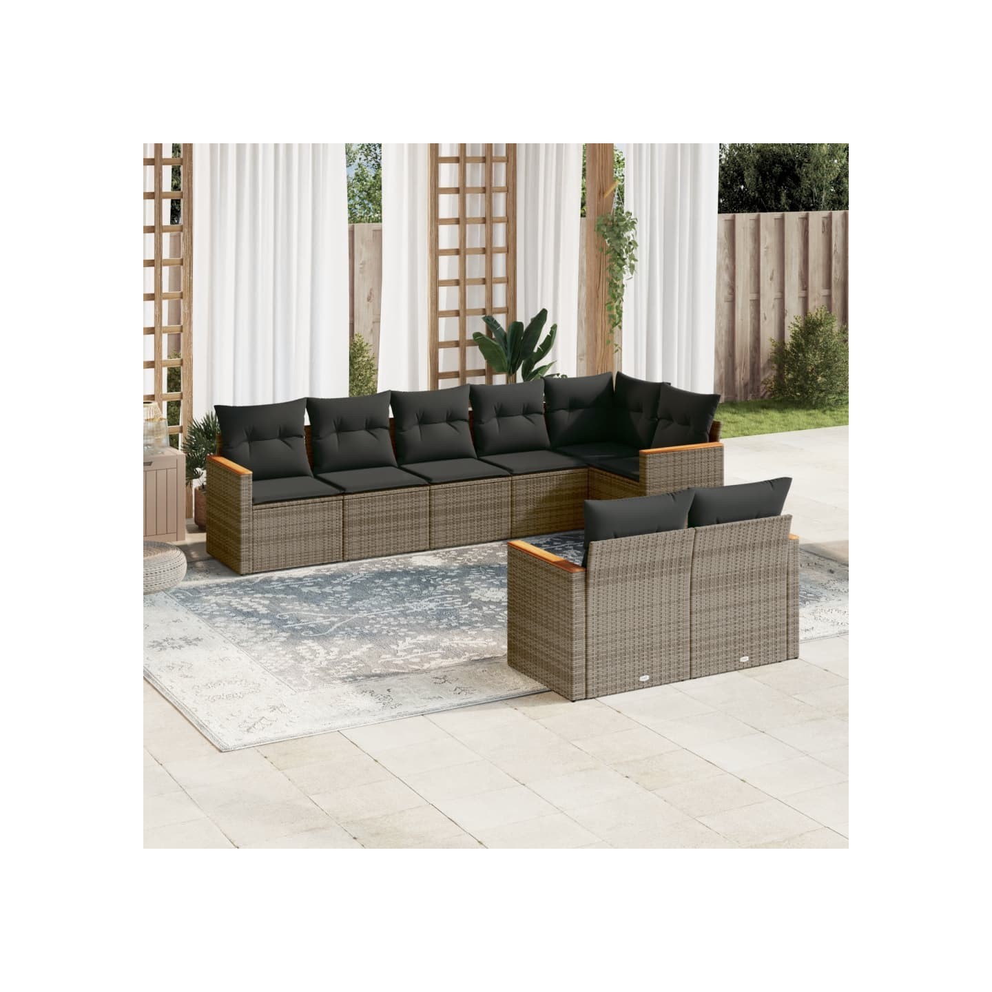 Salon de jardin 8 pcs avec coussins gris résine tressée