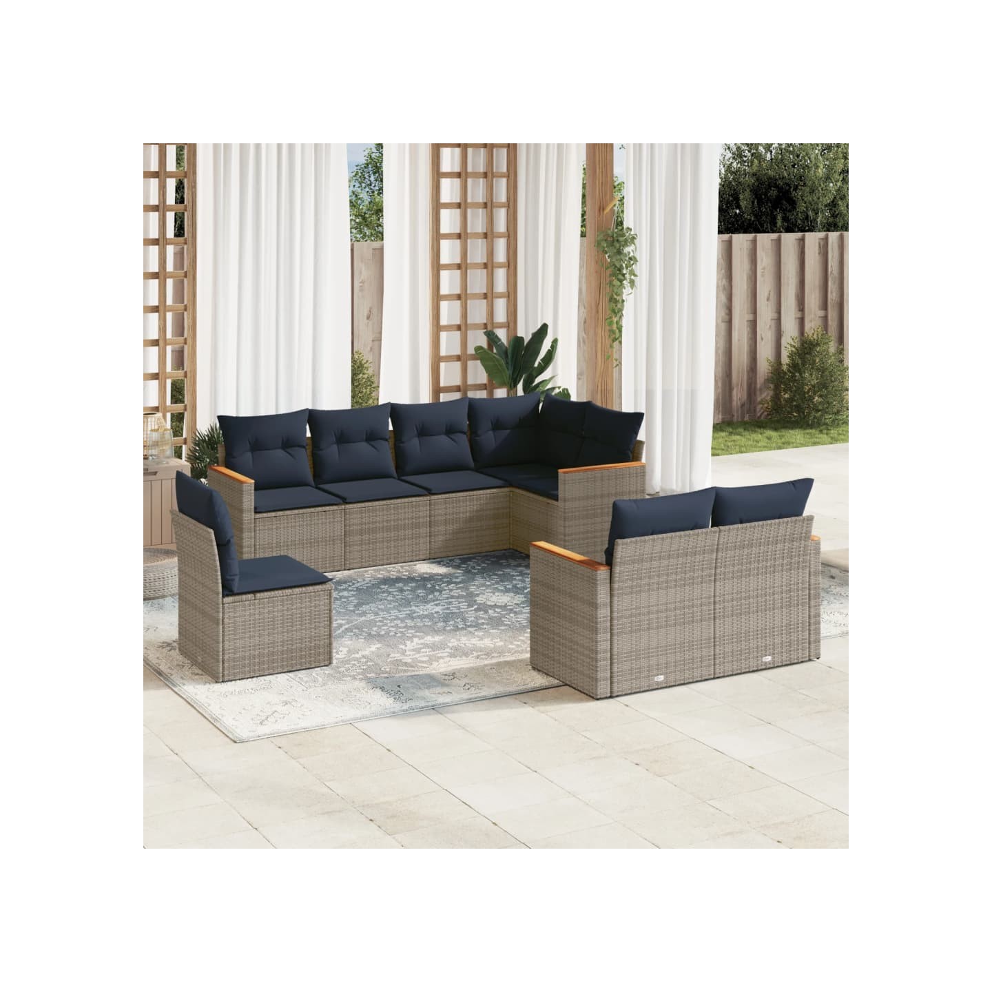 Ensemble de canapé de jardin 8 pcs avec coussins gris résine tressée