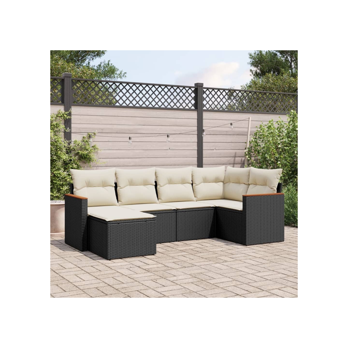 Salon de jardin 6 pcs avec coussins noir résine tressée