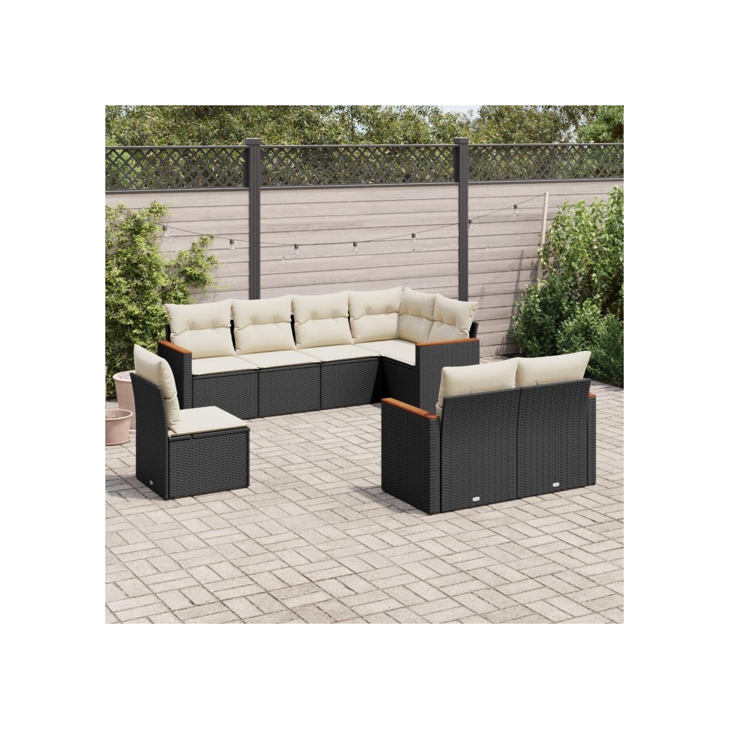 Salon de jardin 8 pcs avec coussins noir résine tressée