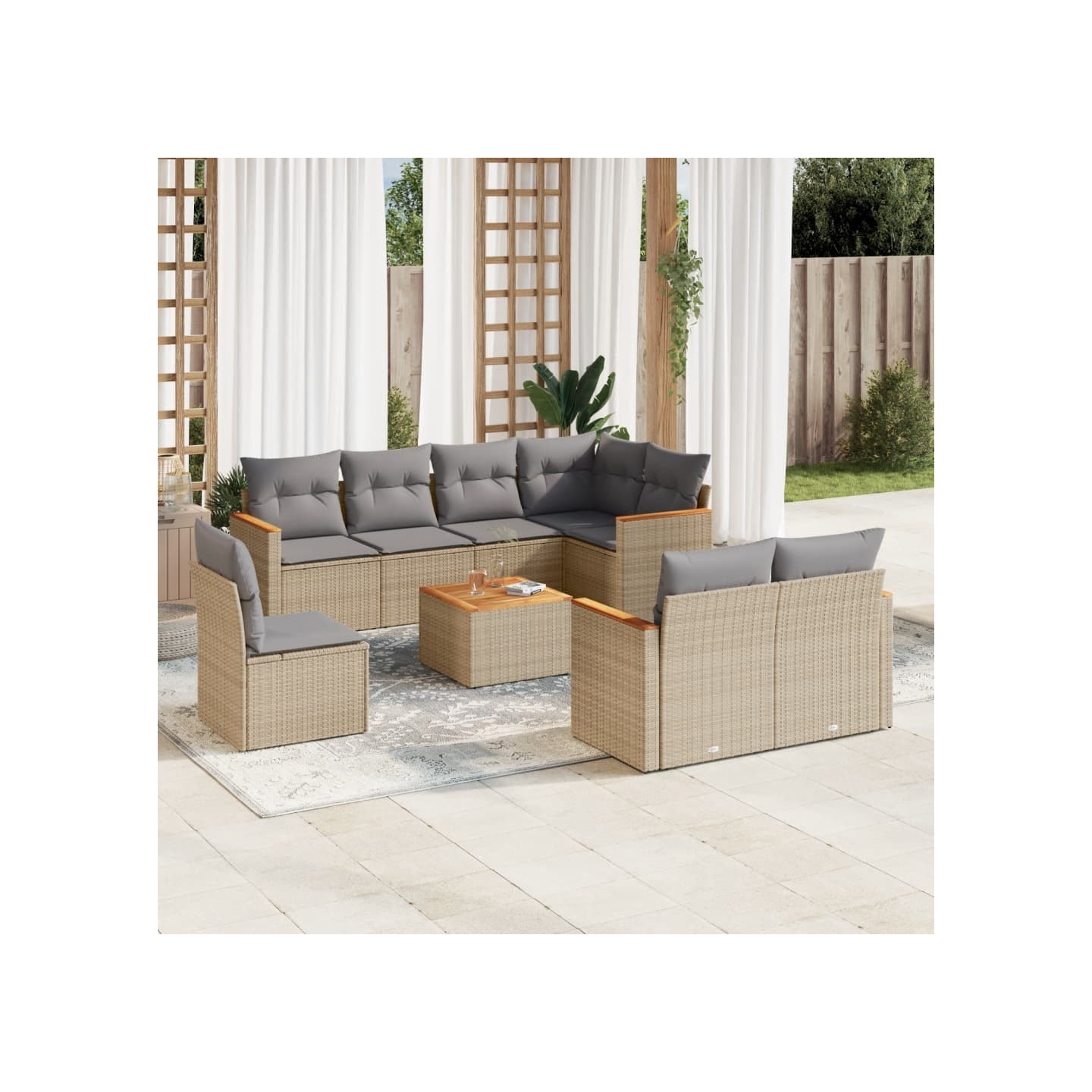 Salon de jardin avec coussins 9pcs mélange beige résine tressée