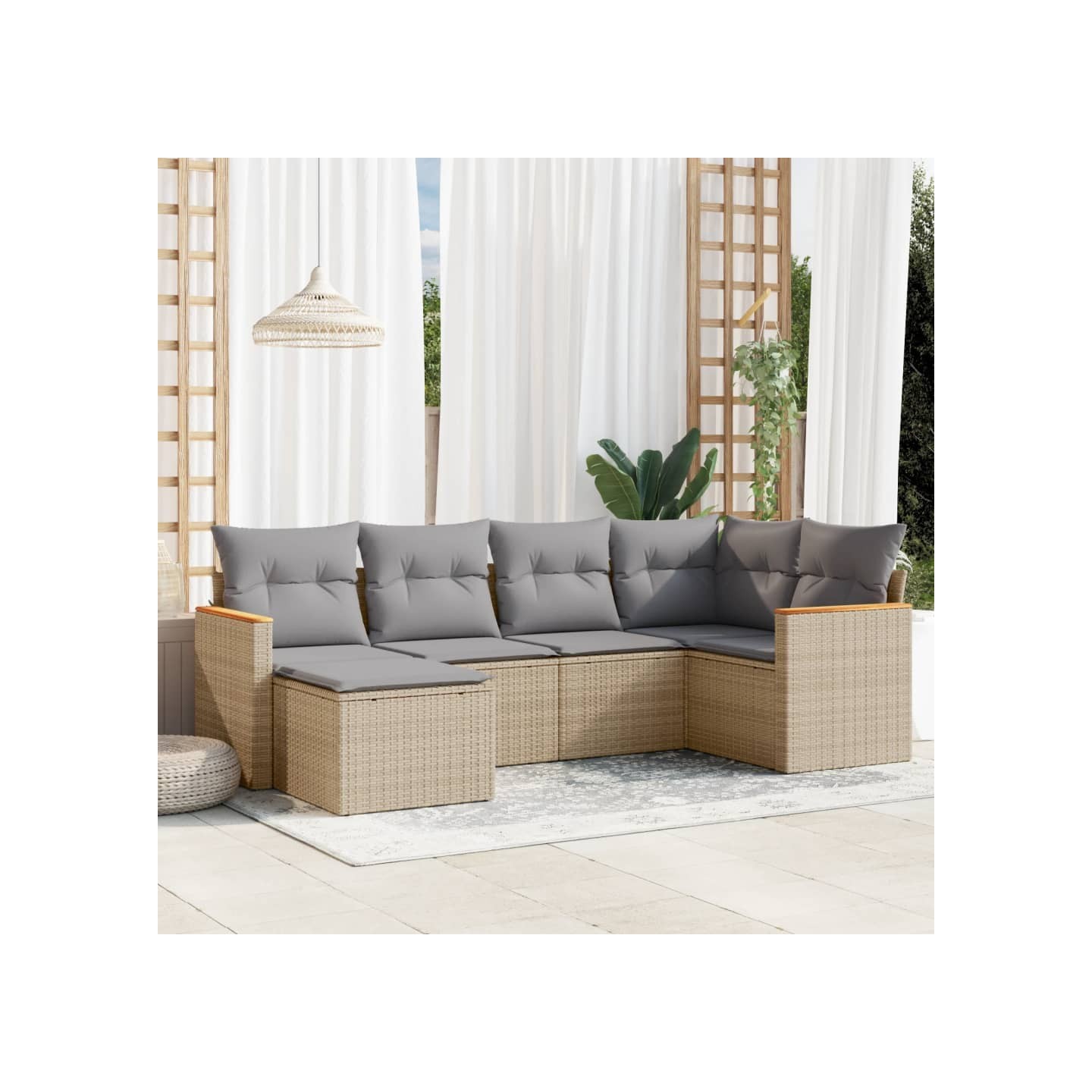 Salon de jardin avec coussins 6pcs mélange beige résine tressée
