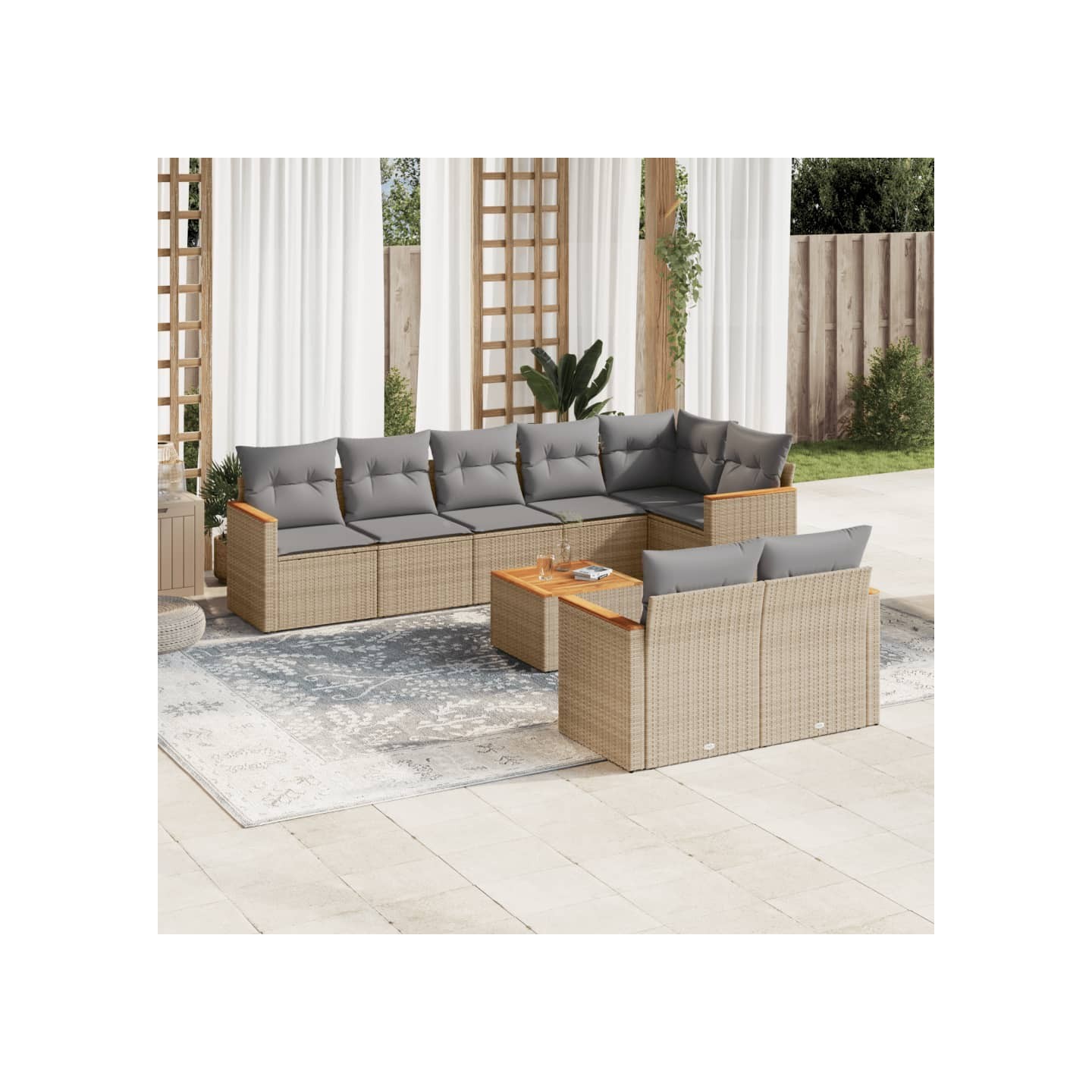 Salon de jardin avec coussins 9pcs mélange beige résine tressée