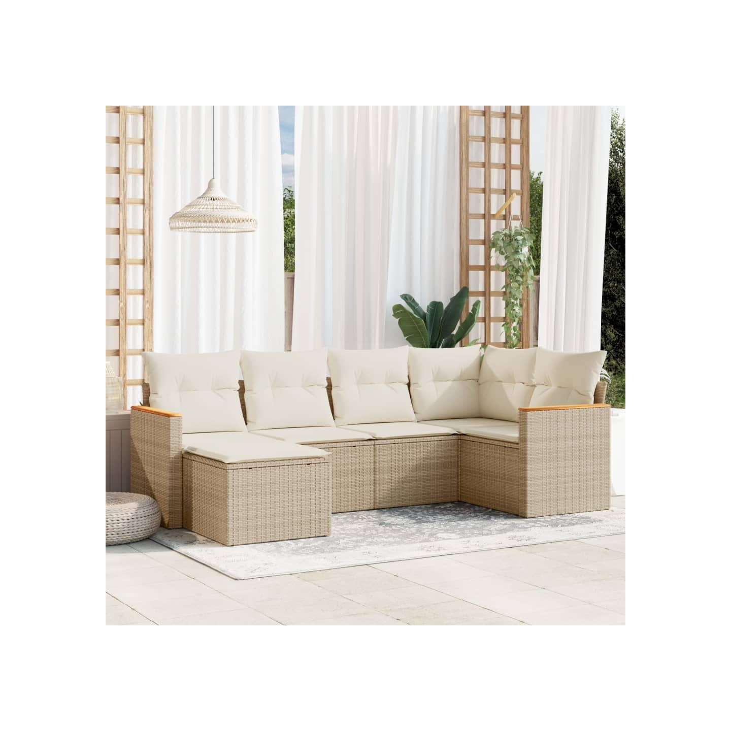 Salon de jardin avec coussins 6 pcs beige résine tressée