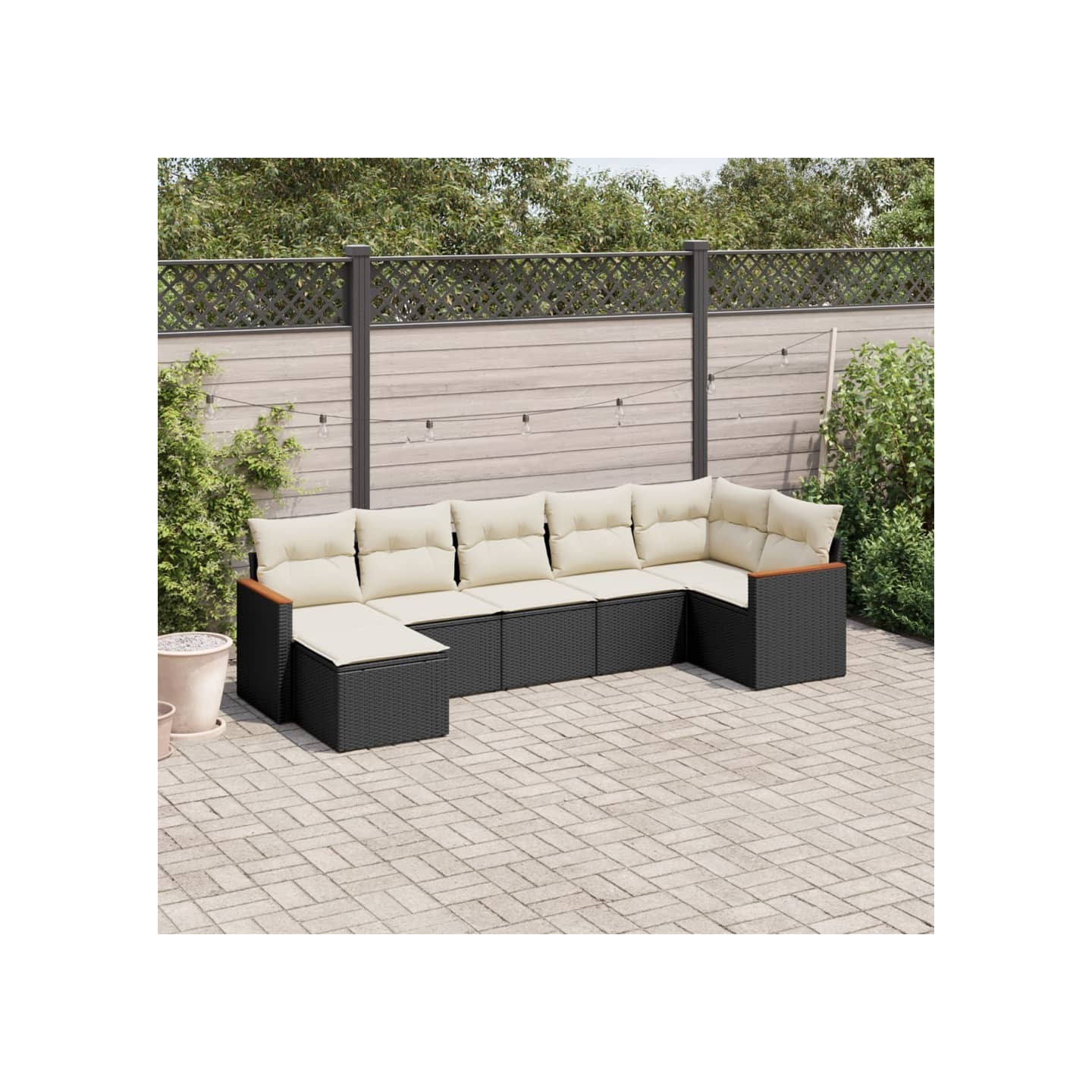Salon de jardin 7 pcs avec coussins noir résine tressée