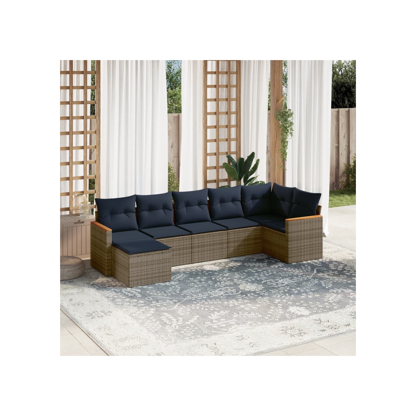 Ensemble de canapé de jardin 7 pcs avec coussins gris résine tressée