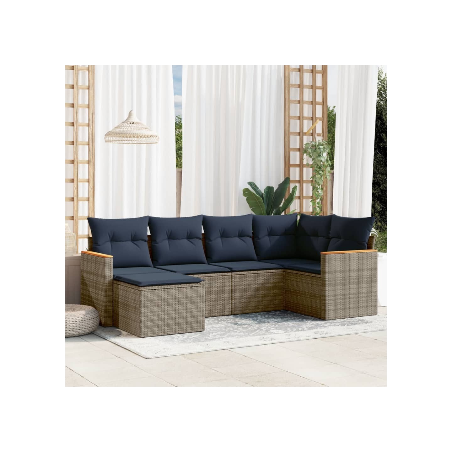Ensemble de canapé de jardin 6 pcs avec coussins gris résine tressée