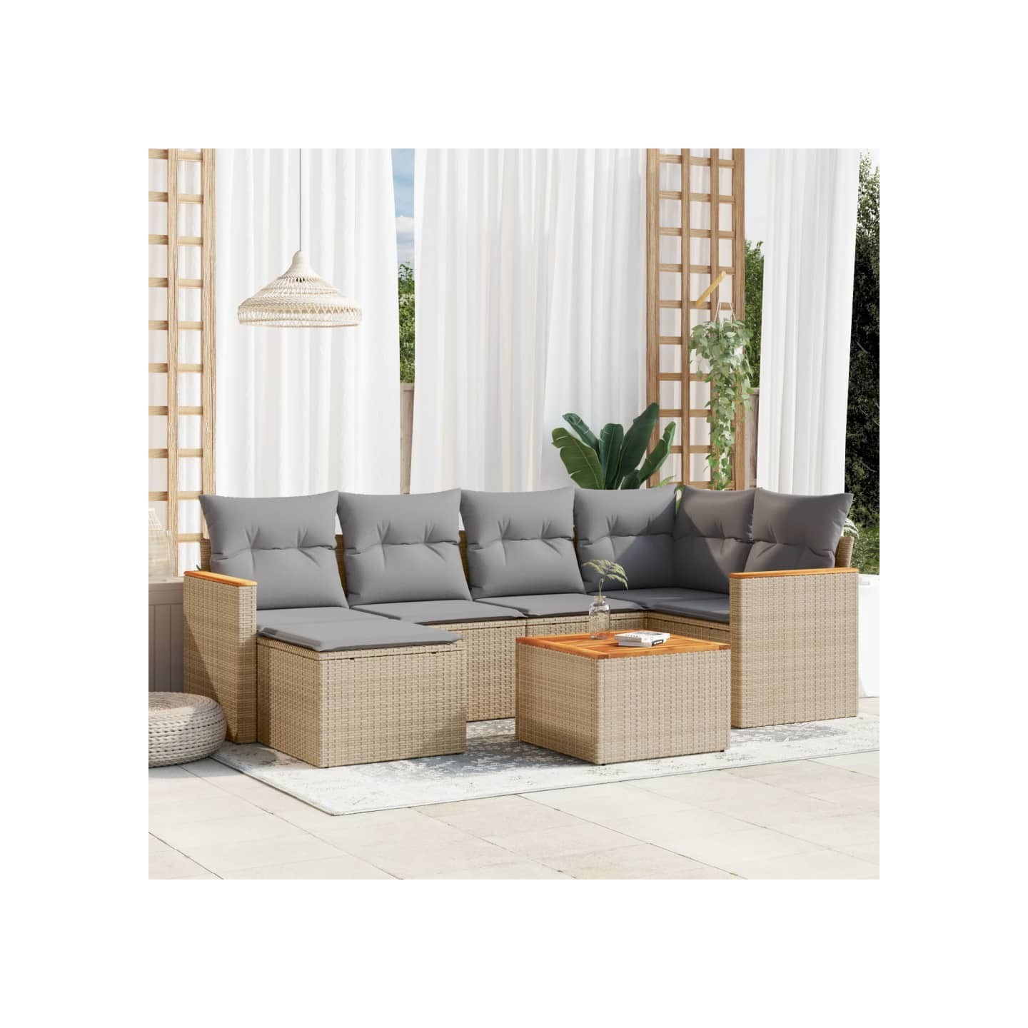 Salon de jardin avec coussins 7pcs mélange beige résine tressée
