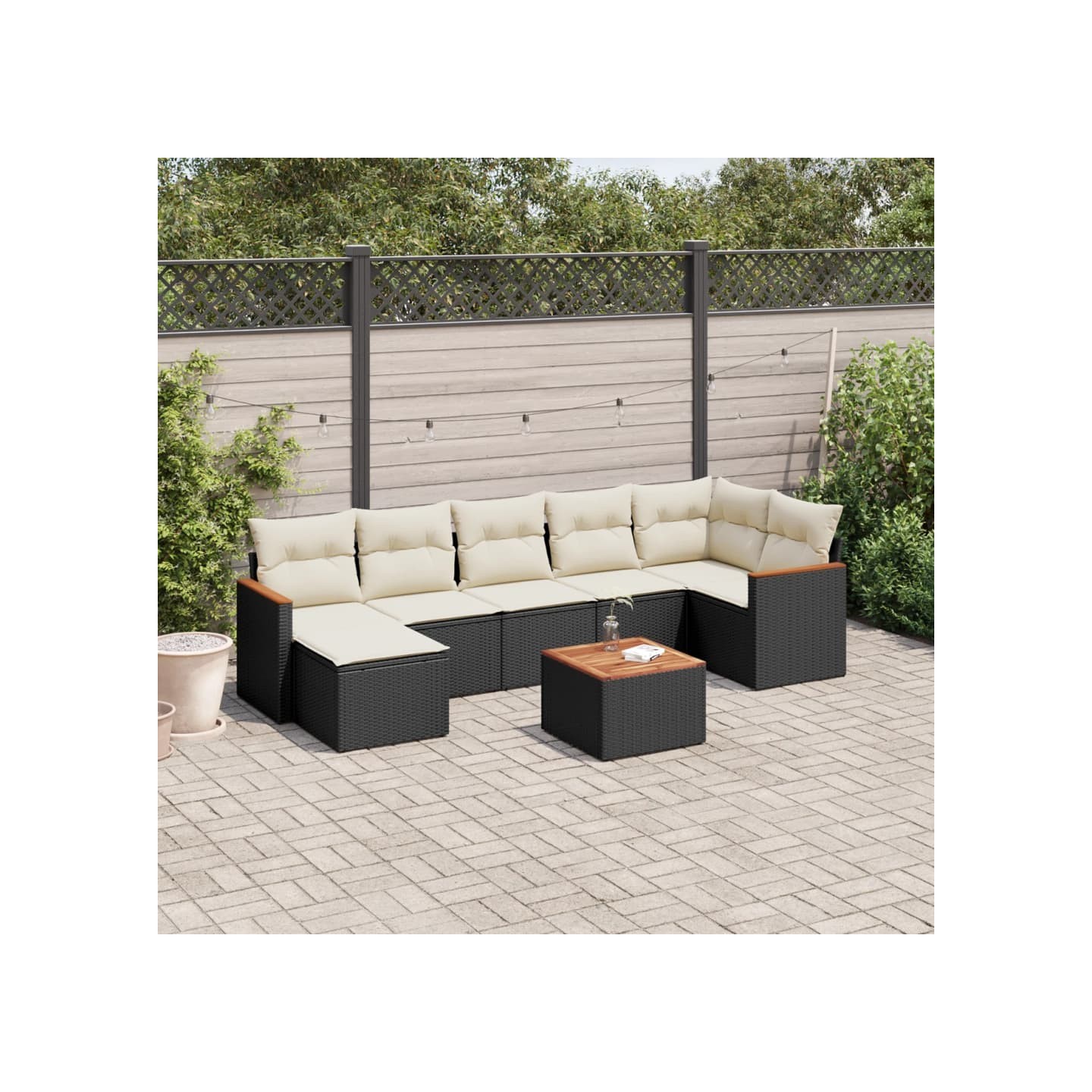 Salon de jardin 8 pcs avec coussins noir résine tressée