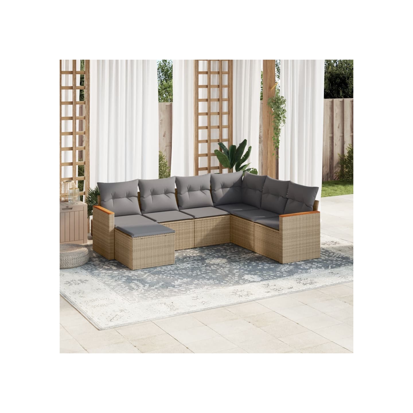 Salon de jardin avec coussins 7pcs mélange beige résine tressée
