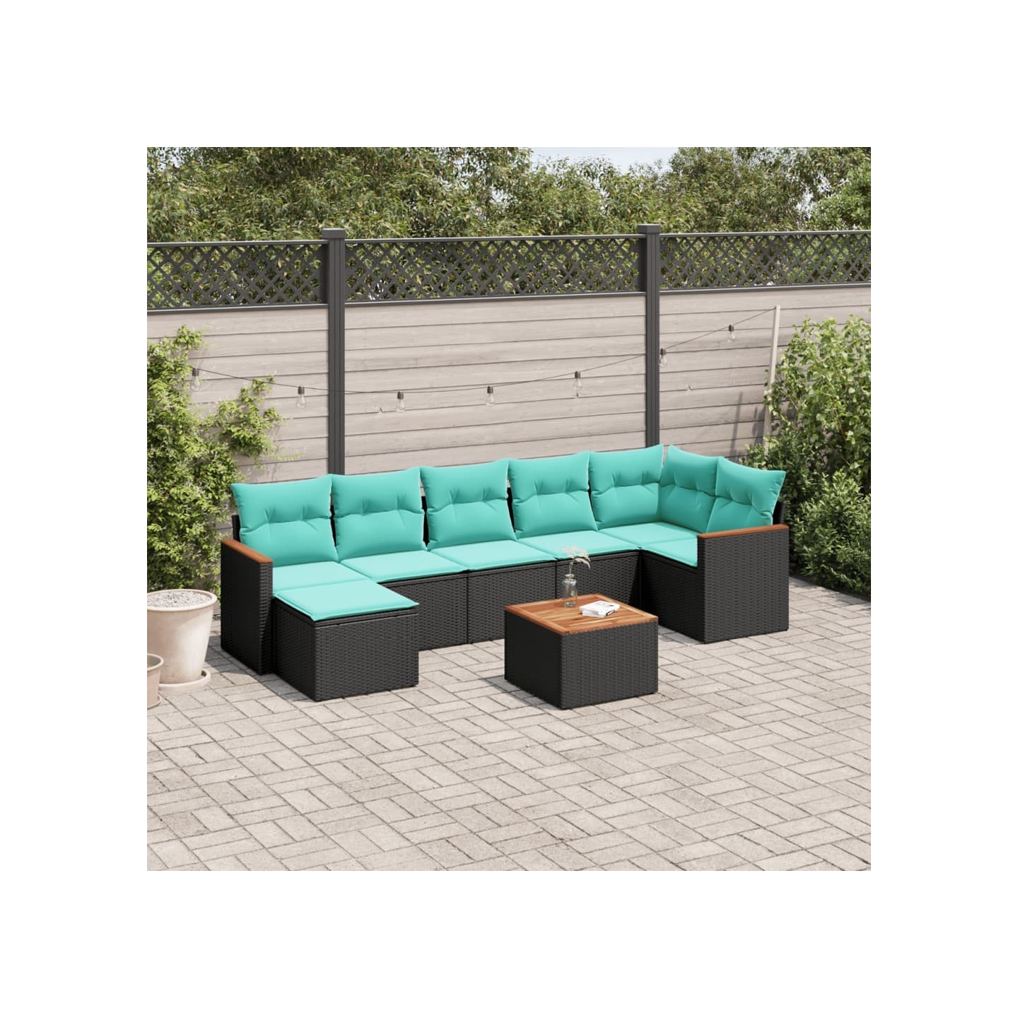 Ensemble de canapé de jardin 8 pcs avec coussins noir résine tressée