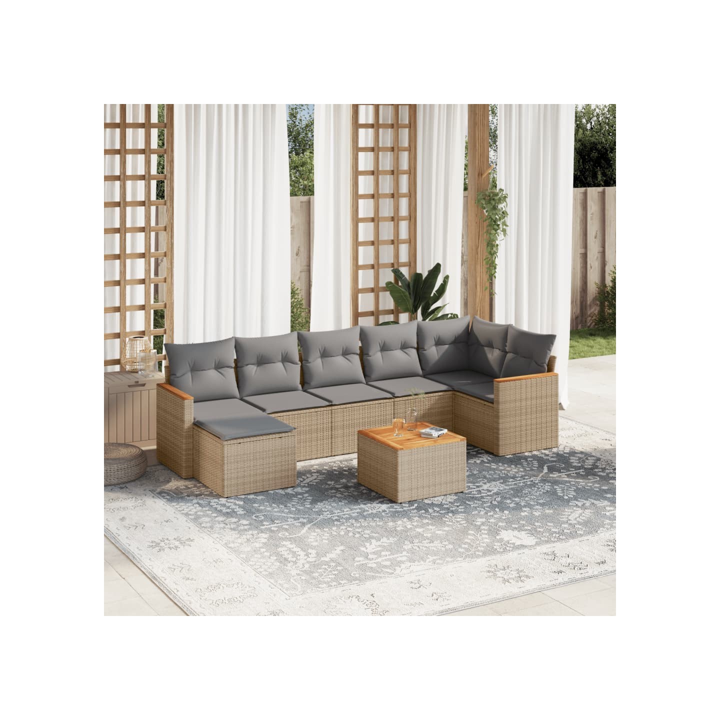 Salon de jardin avec coussins 8pcs mélange beige résine tressée