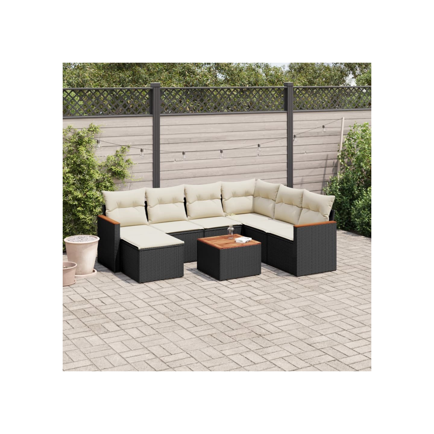 Salon de jardin 8 pcs avec coussins noir résine tressée