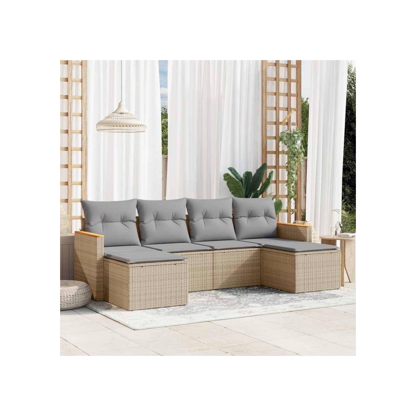 Salon de jardin avec coussins 6pcs mélange beige résine tressée