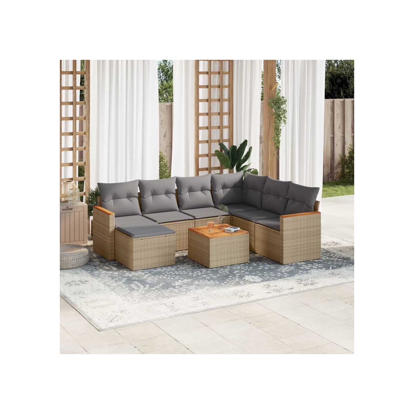 Salon de jardin avec coussins 8pcs mélange beige résine tressée