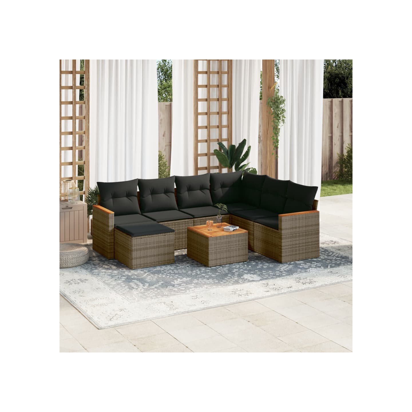 Salon de jardin 8 pcs avec coussins gris résine tressée