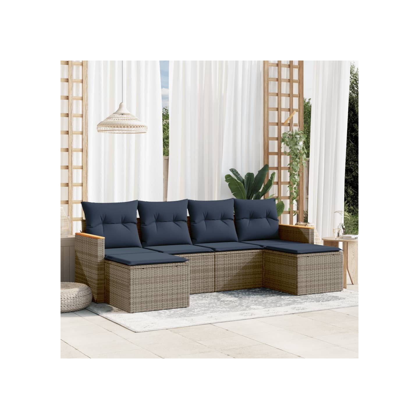 Ensemble de canapé de jardin 6 pcs avec coussins gris résine tressée