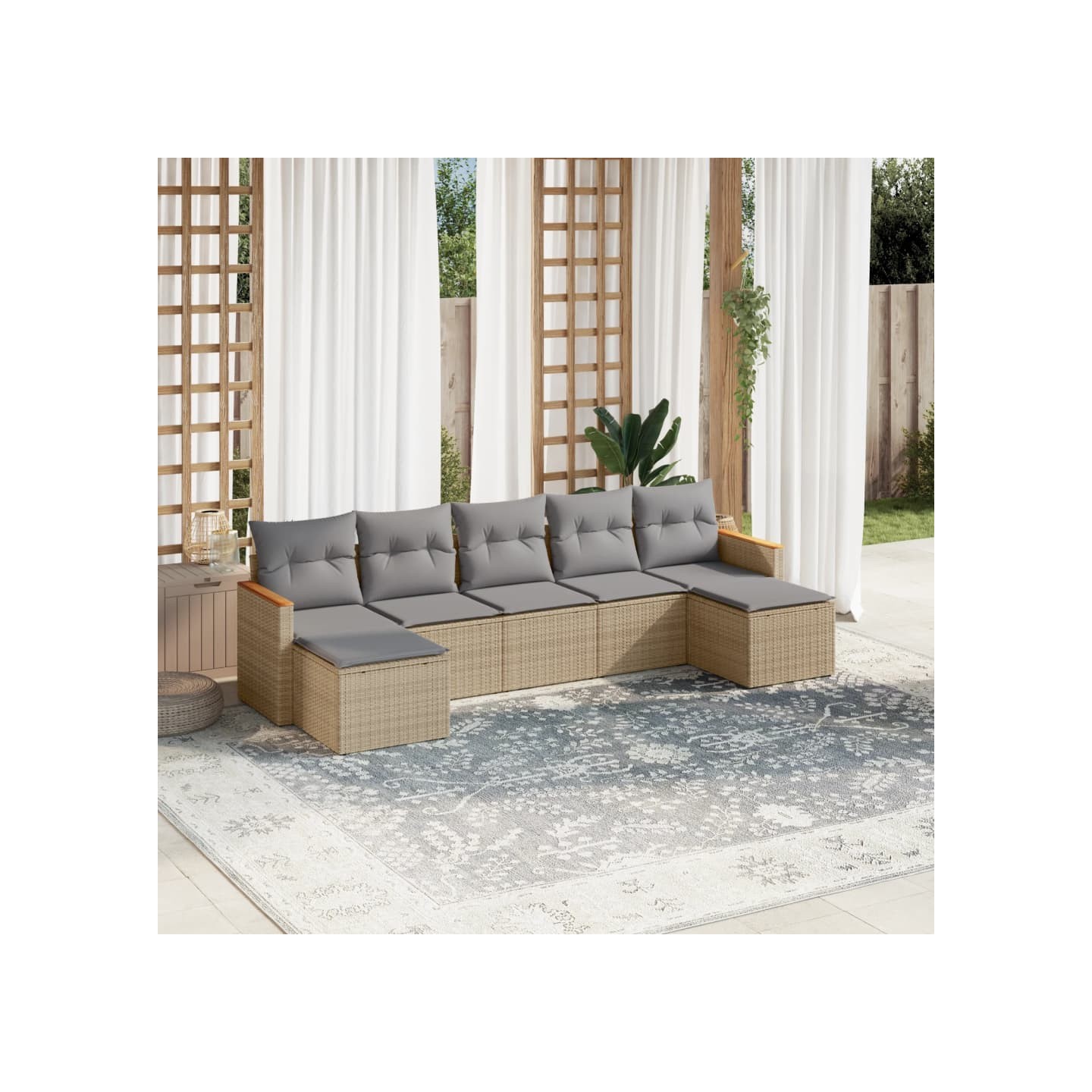 Salon de jardin avec coussins 7pcs mélange beige résine tressée