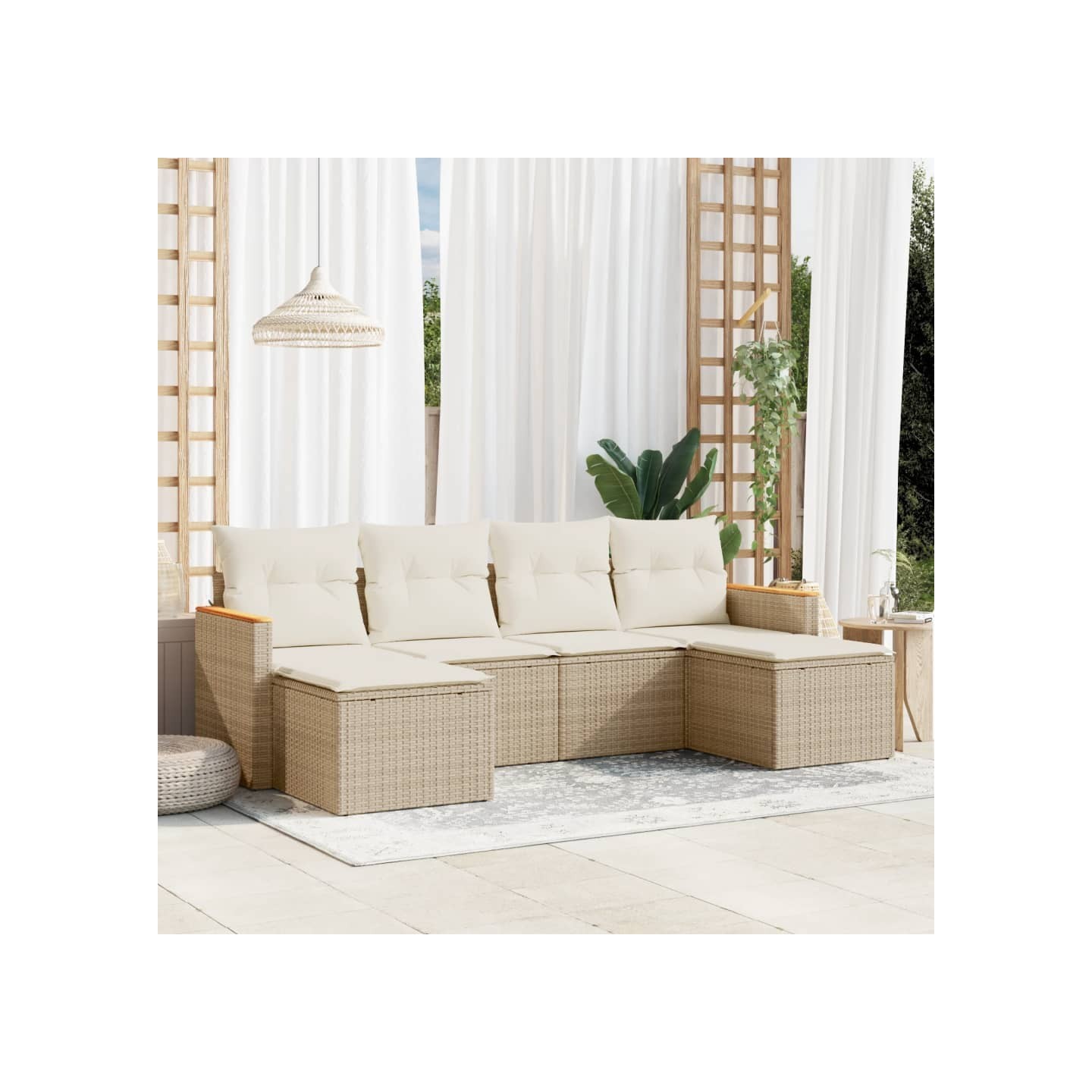 Salon de jardin avec coussins 6 pcs beige résine tressée