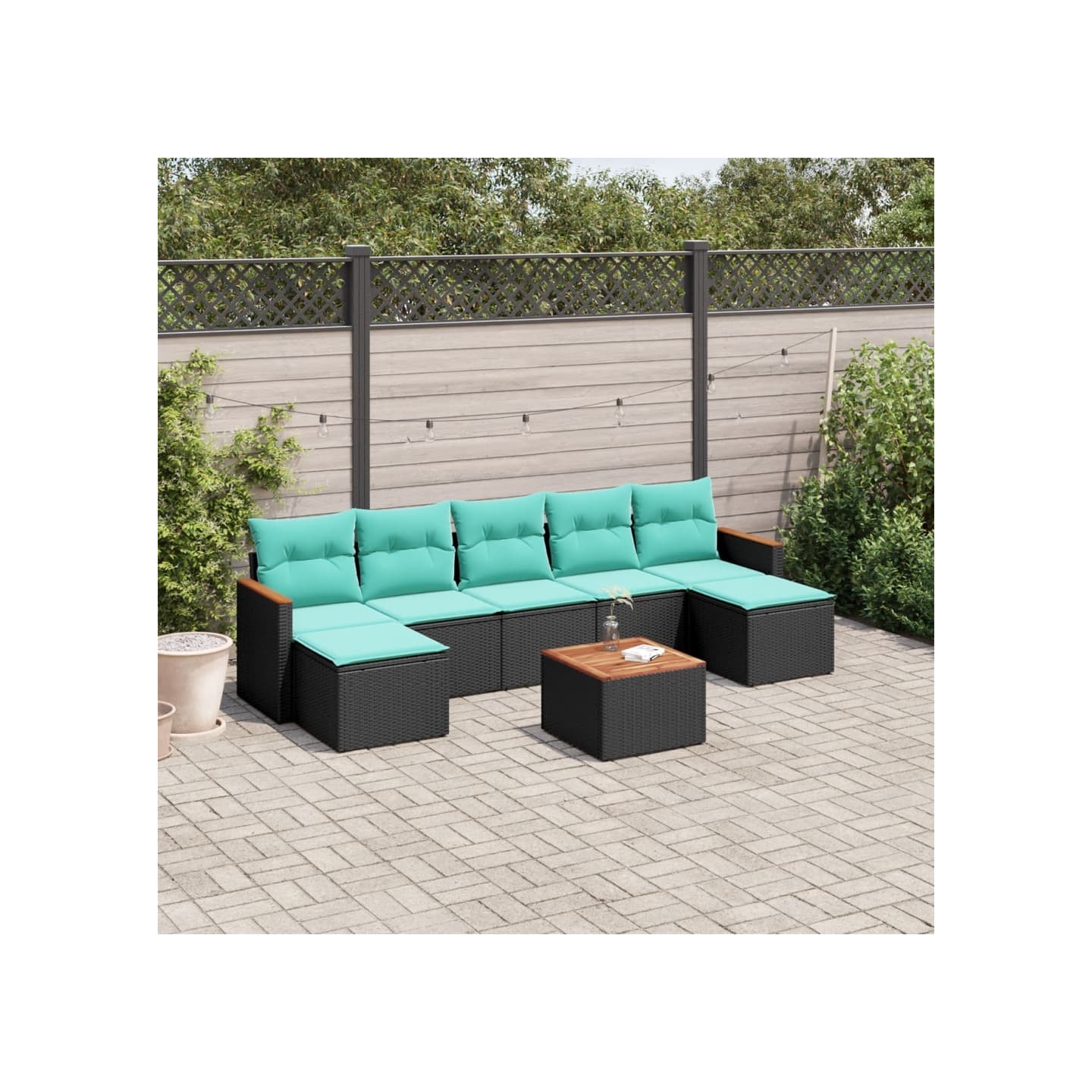 Ensemble de canapé de jardin 8 pcs avec coussins noir résine tressée