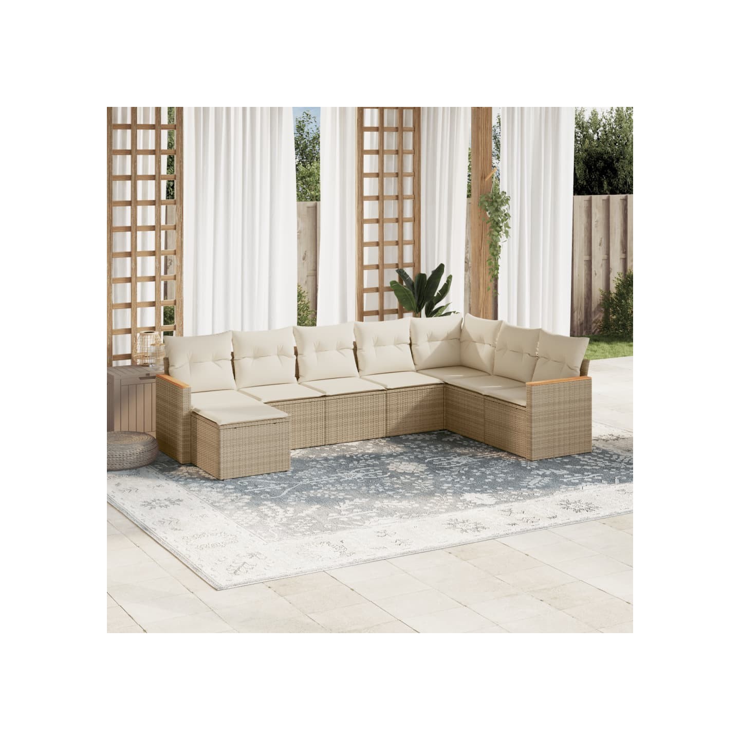 Salon de jardin avec coussins 8 pcs beige résine tressée