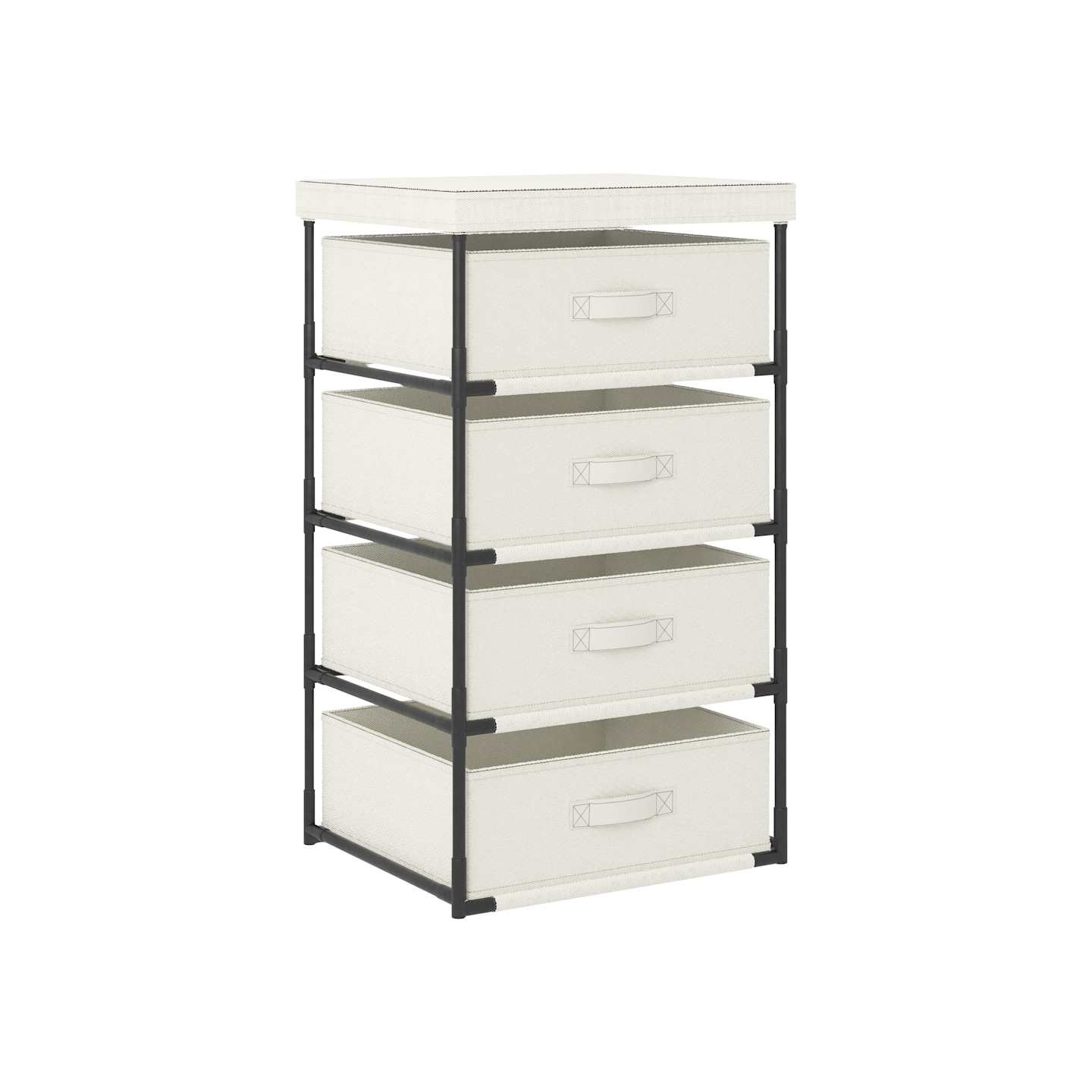 Étagère de rangement avec 4 paniers en tissu Acier Crème