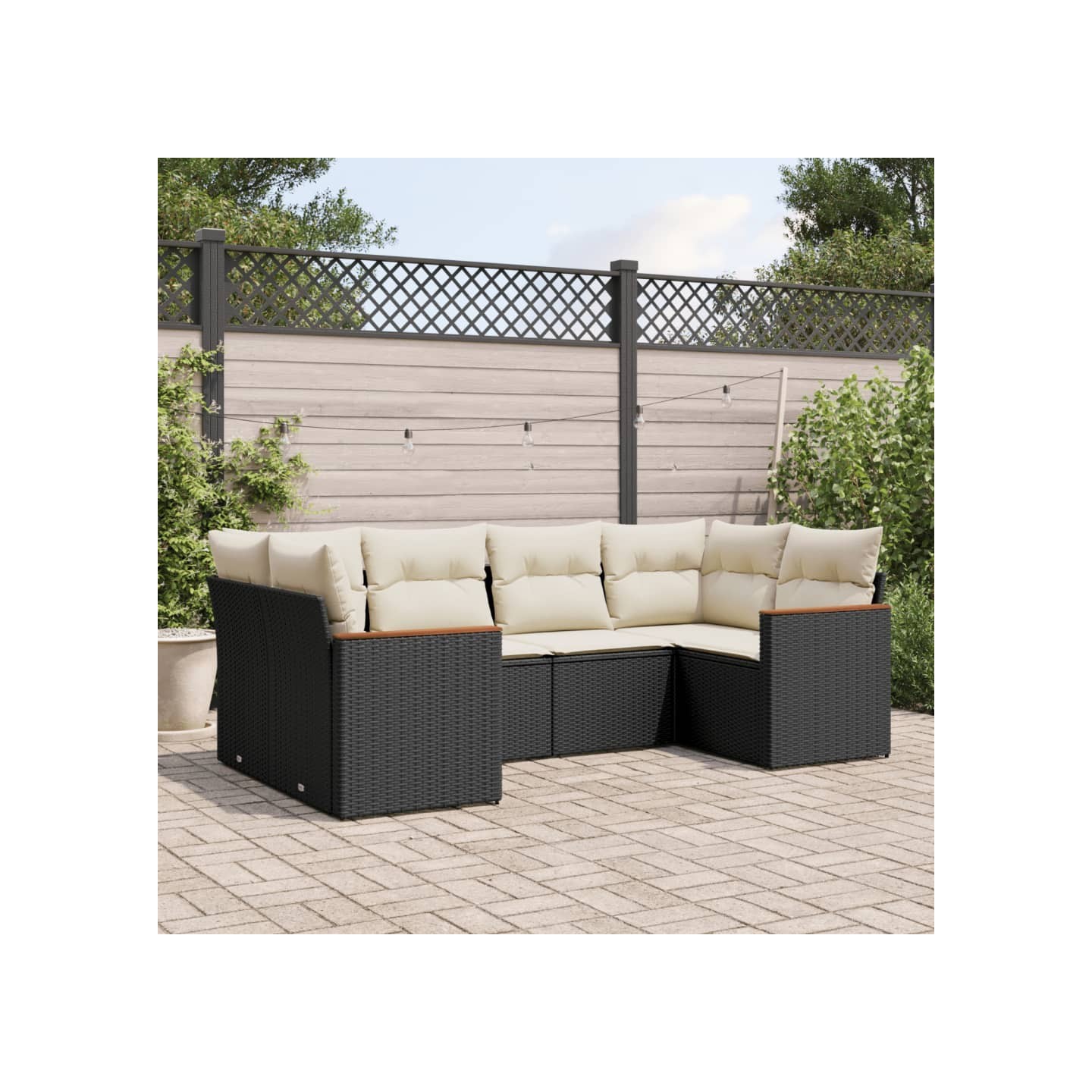 Salon de jardin 6 pcs avec coussins noir résine tressée