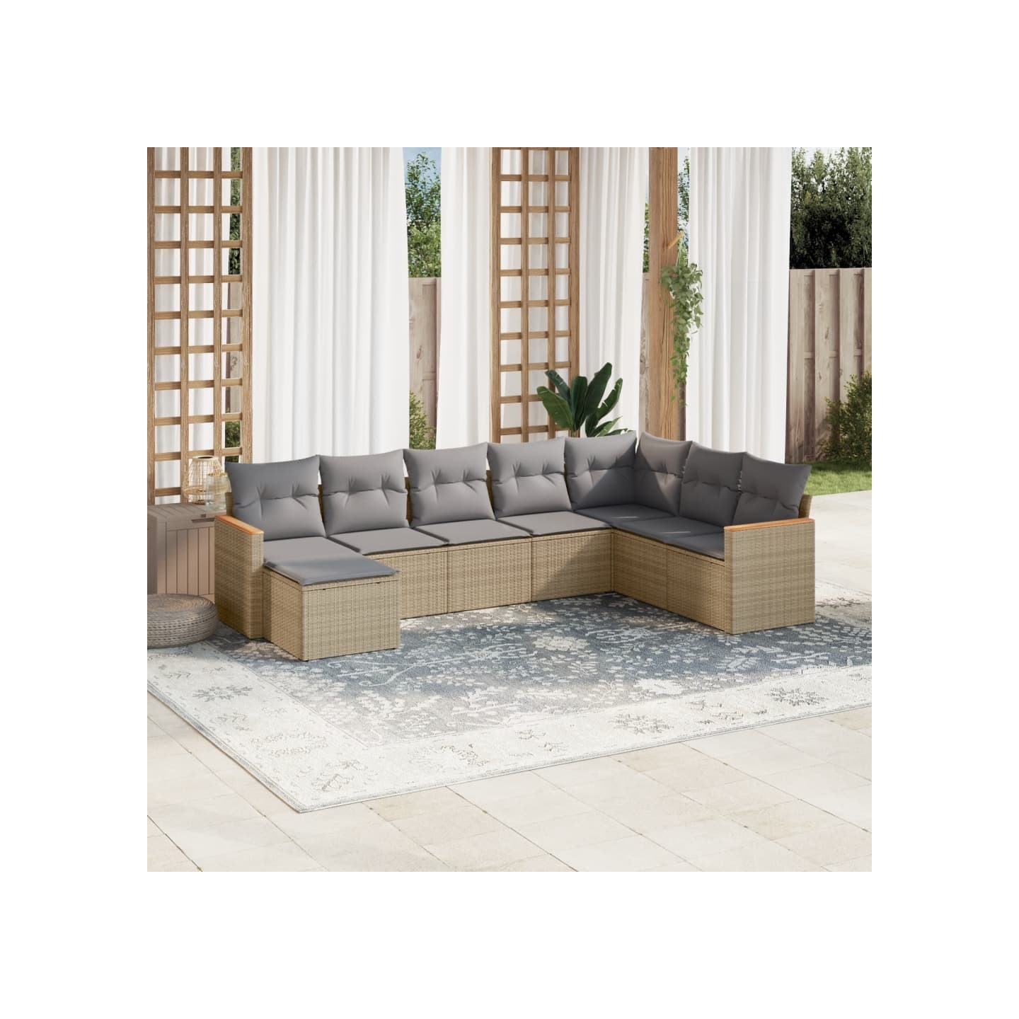 Salon de jardin avec coussins 8pcs mélange beige résine tressée