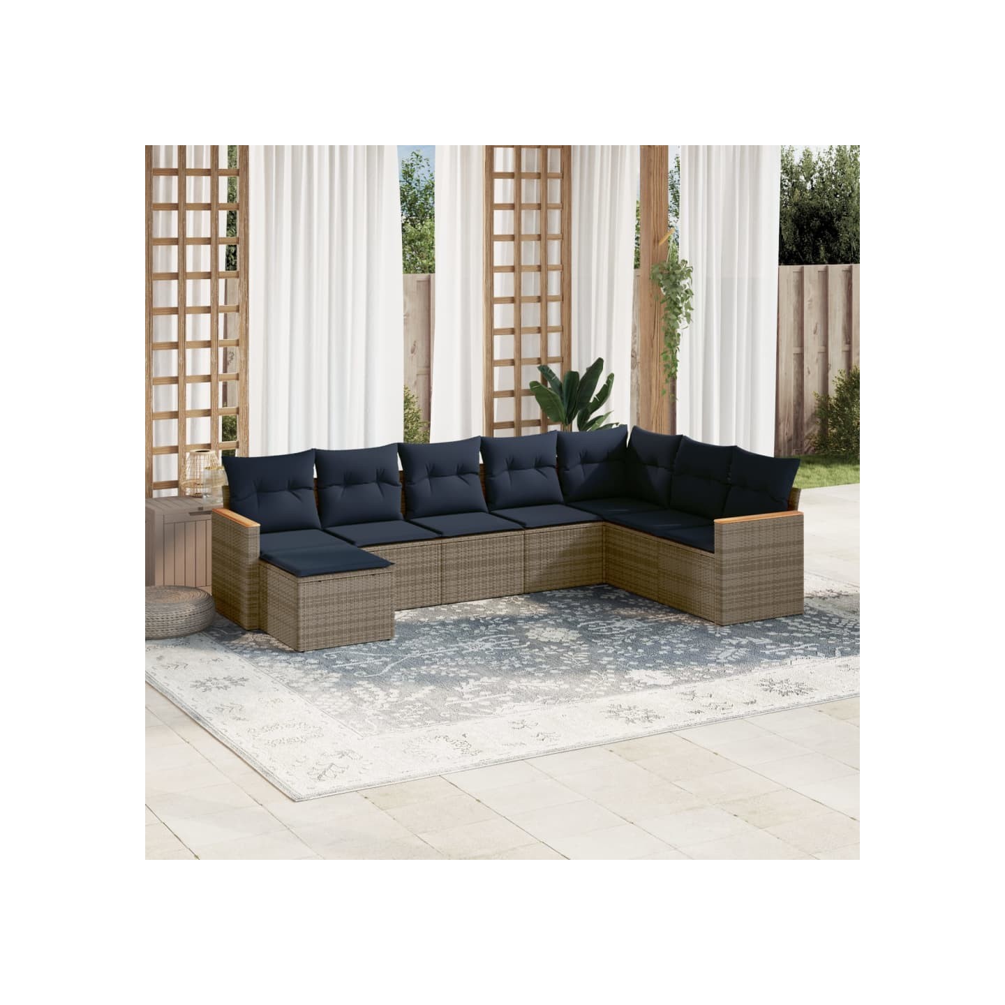 Ensemble de canapé de jardin 8 pcs avec coussins gris résine tressée