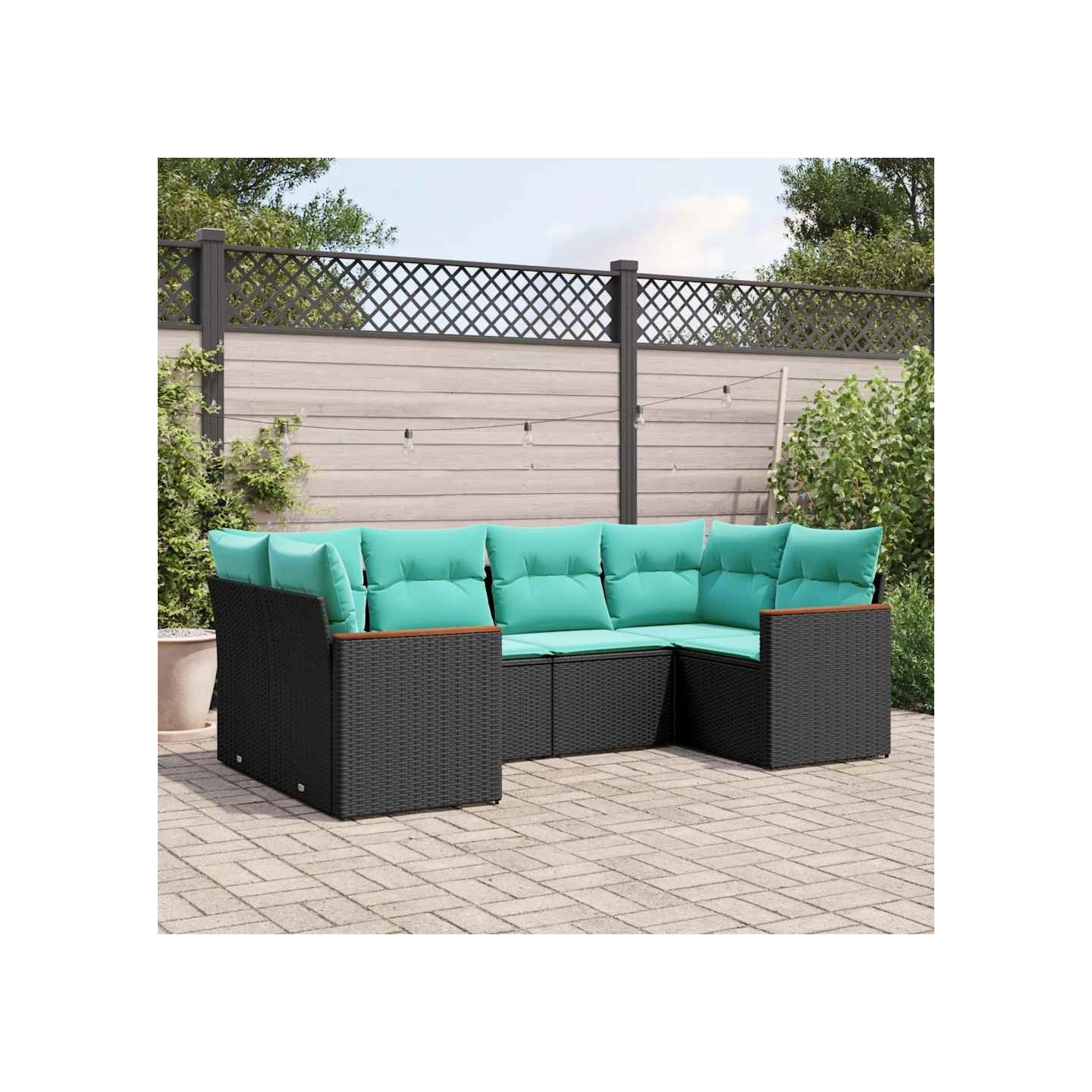 Salon de jardin 6 pcs avec coussins noir résine tressée
