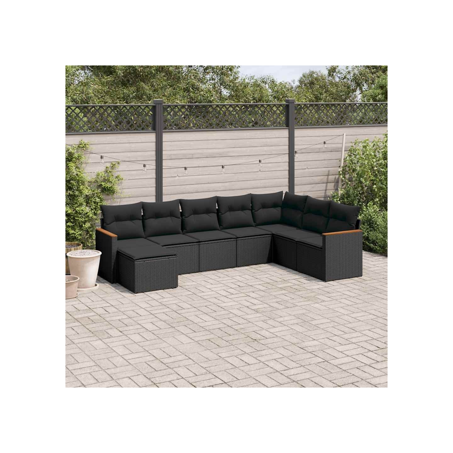 Salon de jardin 8 pcs avec coussins noir résine tressée