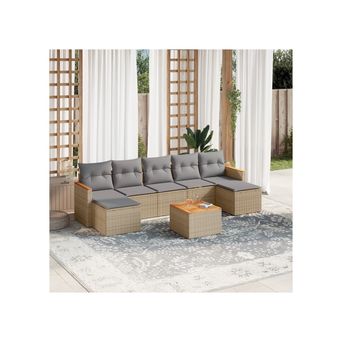 Salon de jardin avec coussins 8pcs mélange beige résine tressée