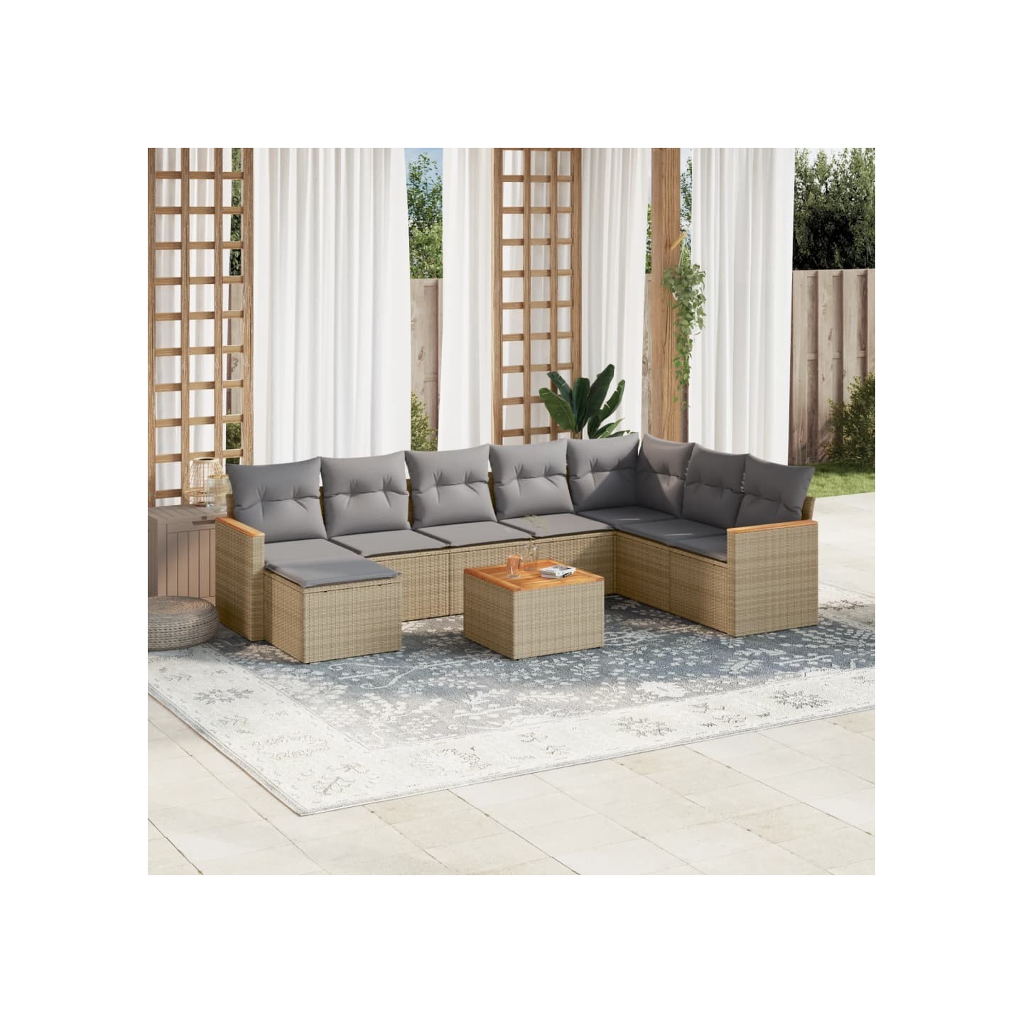 Salon de jardin avec coussins 9pcs mélange beige résine tressée