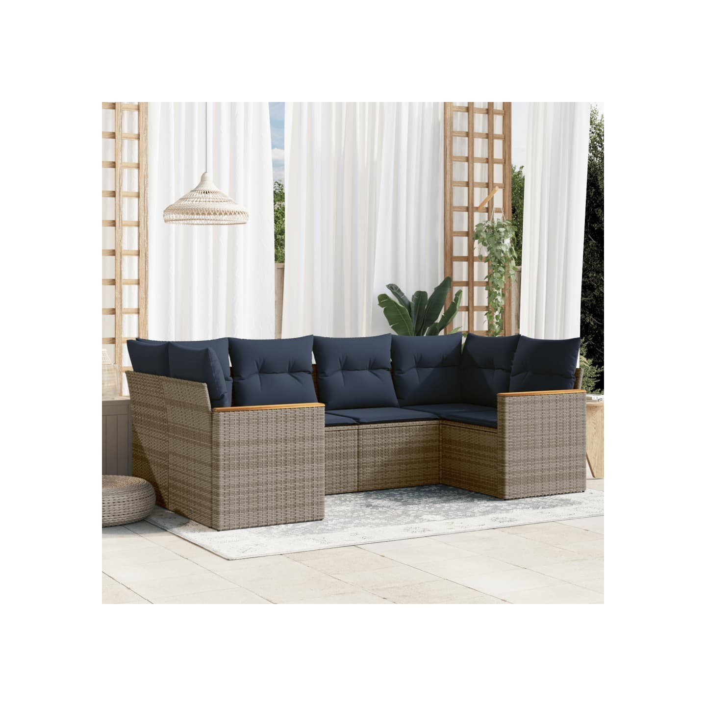 Ensemble de canapé de jardin 6 pcs avec coussins gris résine tressée