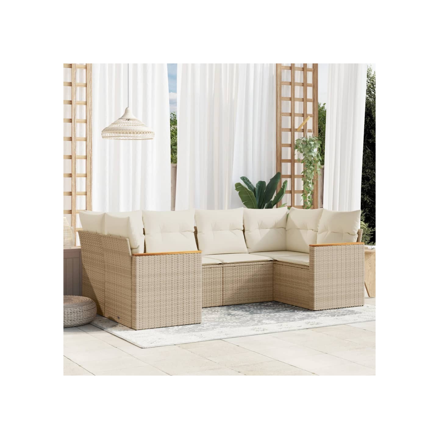 Salon de jardin avec coussins 6 pcs beige résine tressée