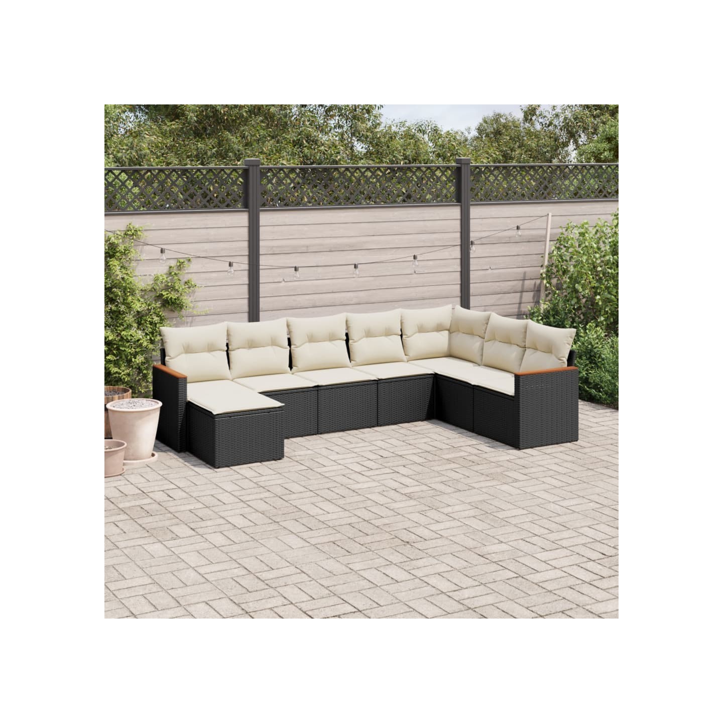 Salon de jardin 8 pcs avec coussins noir résine tressée