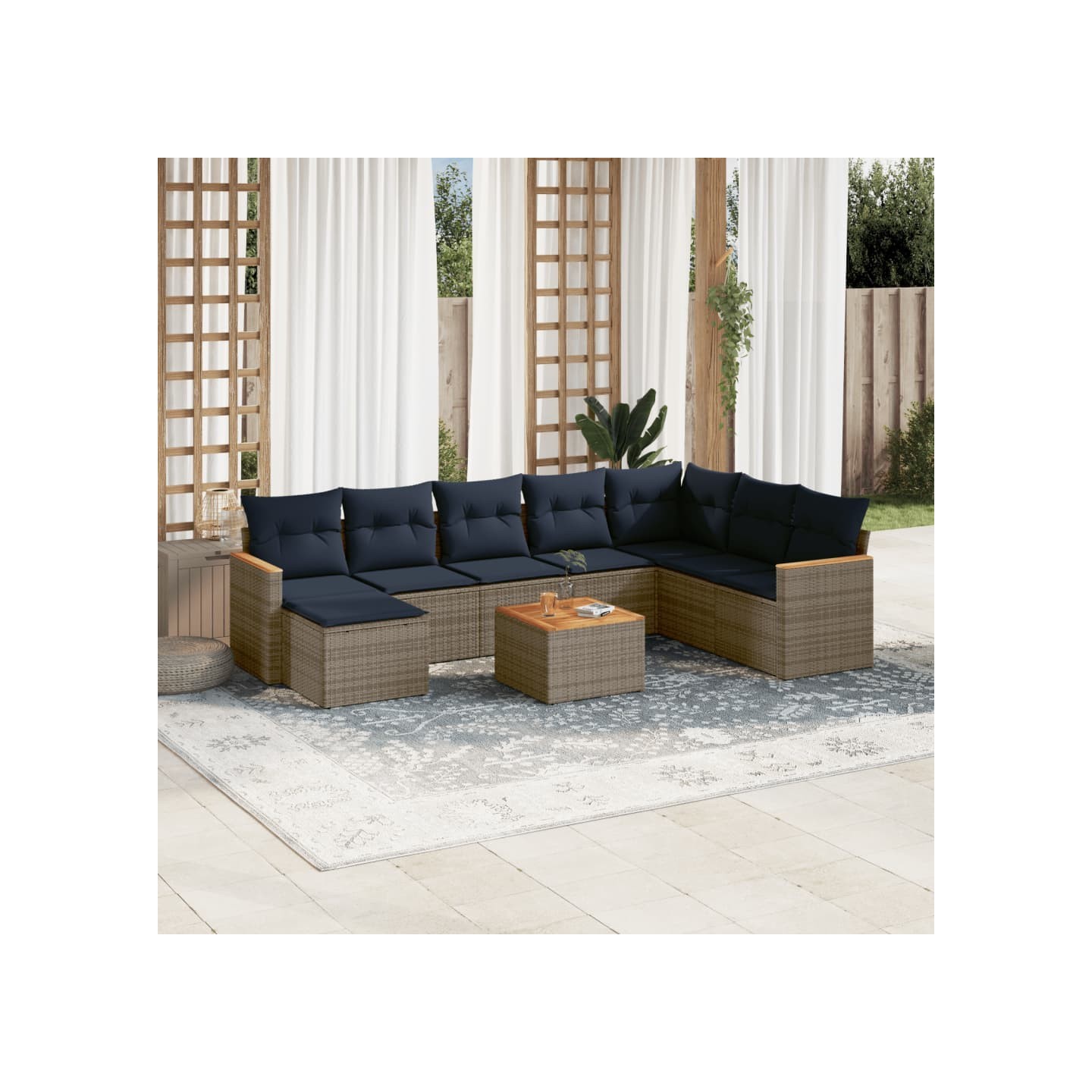 Ensemble de canapé de jardin 9 pcs avec coussins gris résine tressée