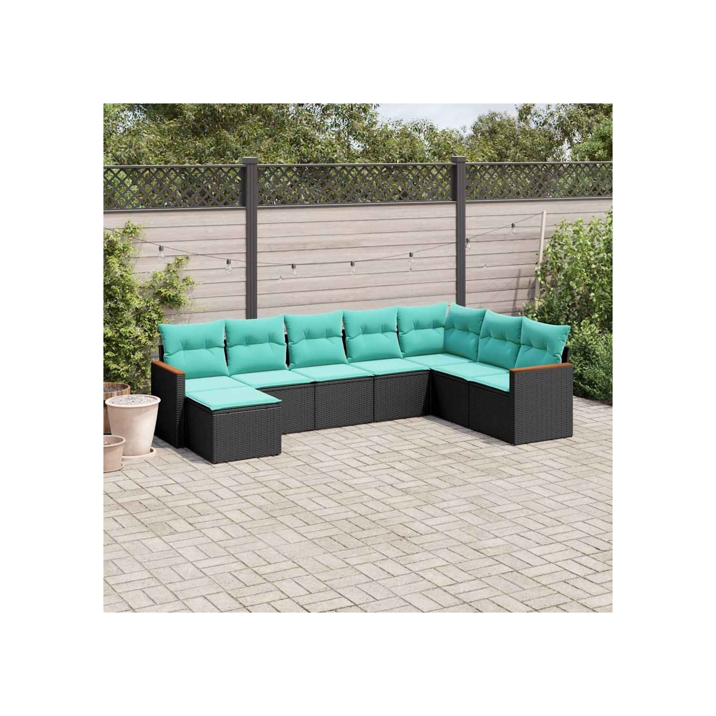 Salon de jardin 8 pcs avec coussins noir résine tressée