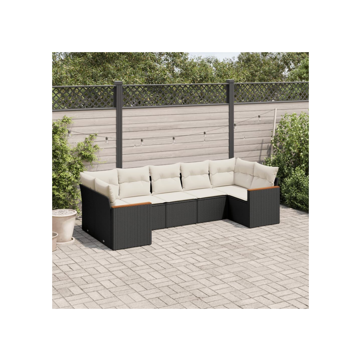 Salon de jardin 7 pcs avec coussins noir résine tressée