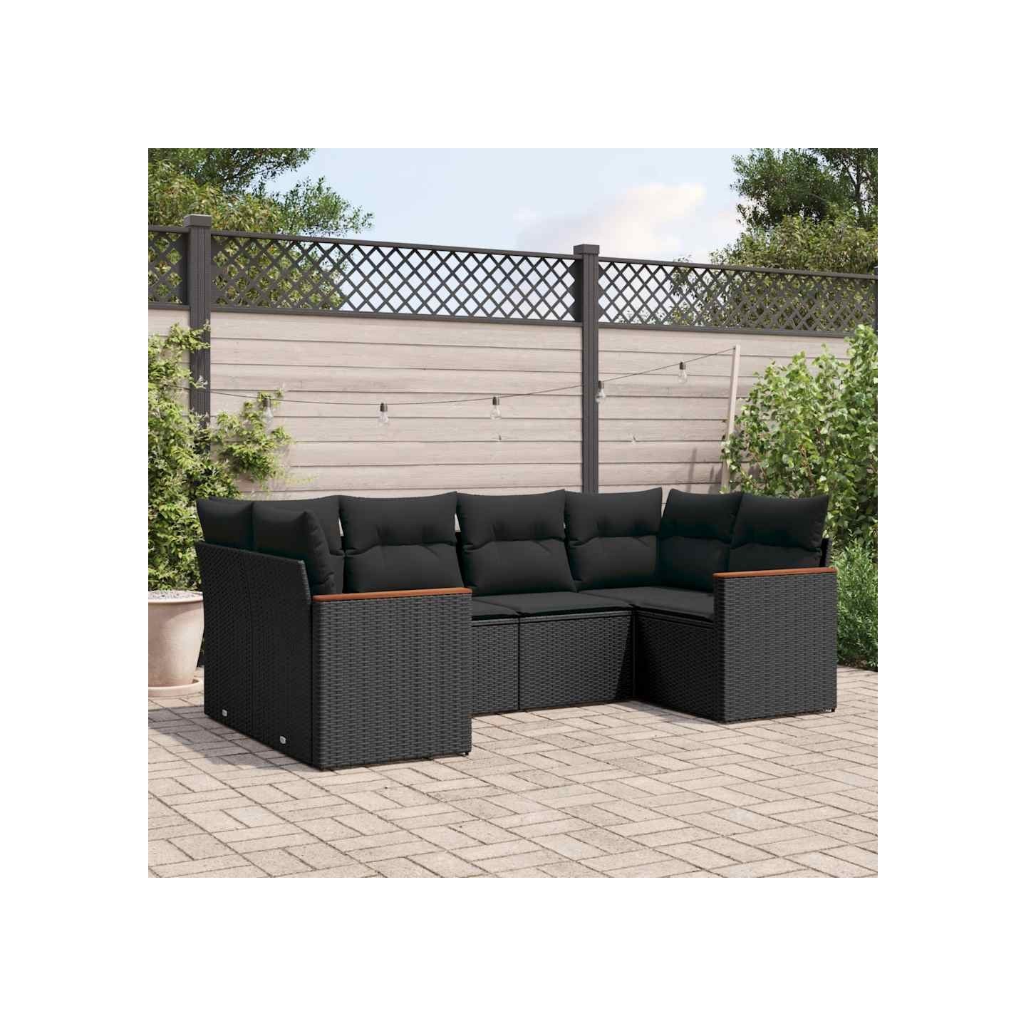 Salon de jardin 6 pcs avec coussins noir résine tressée