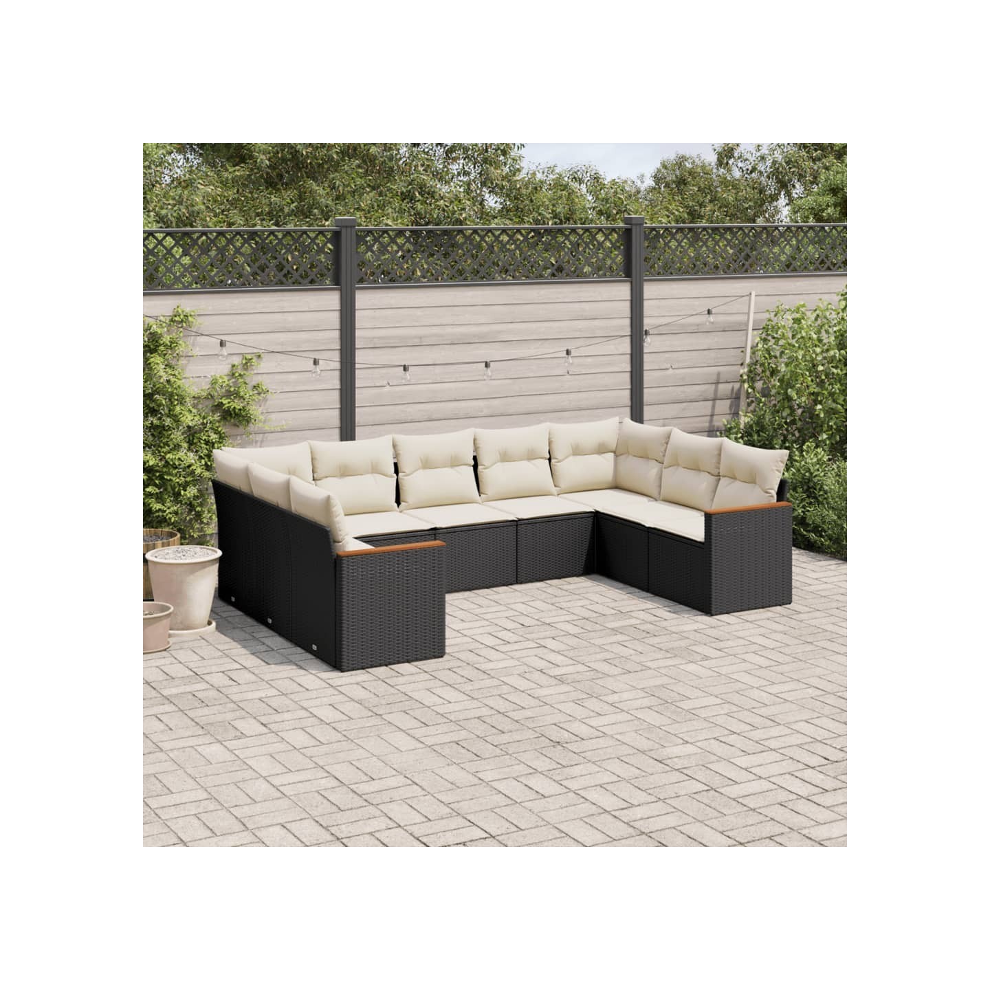 Salon de jardin 9 pcs avec coussins noir résine tressée