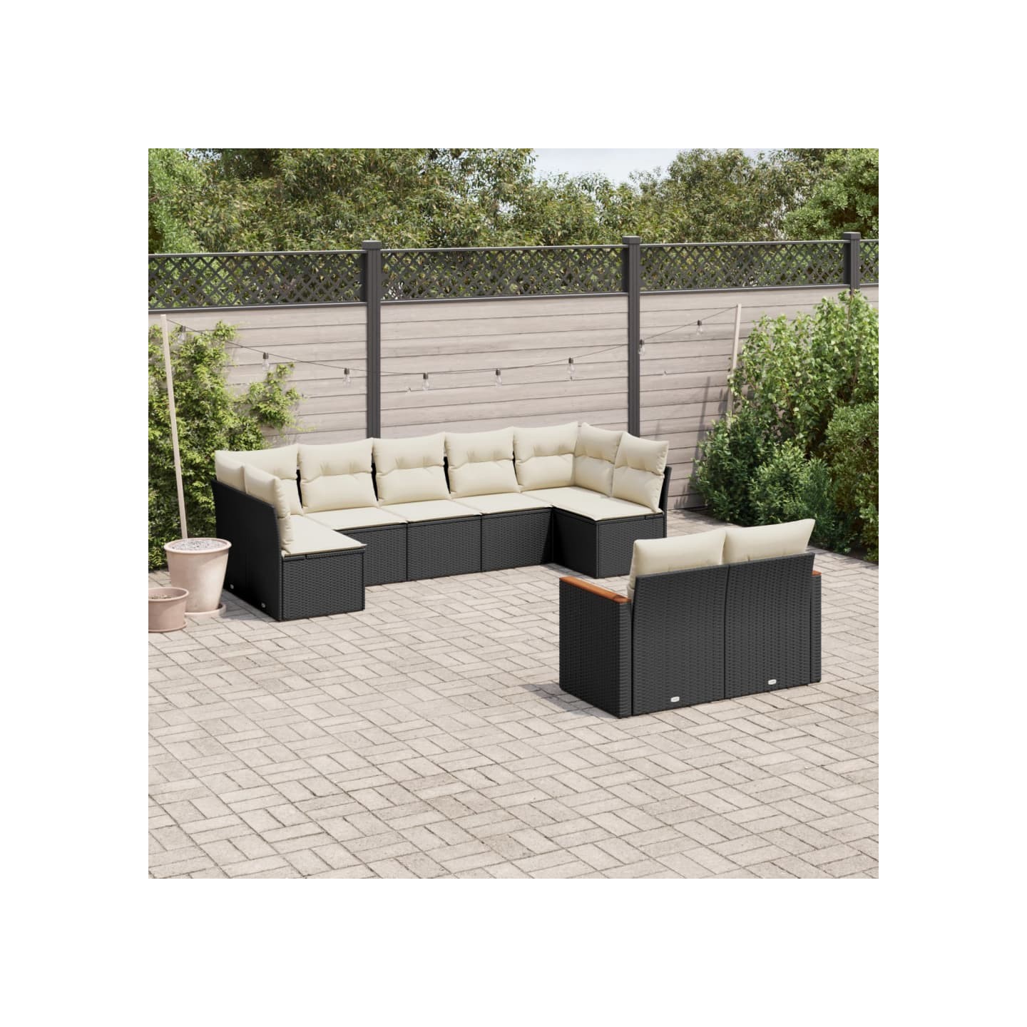 Salon de jardin 9 pcs avec coussins noir résine tressée
