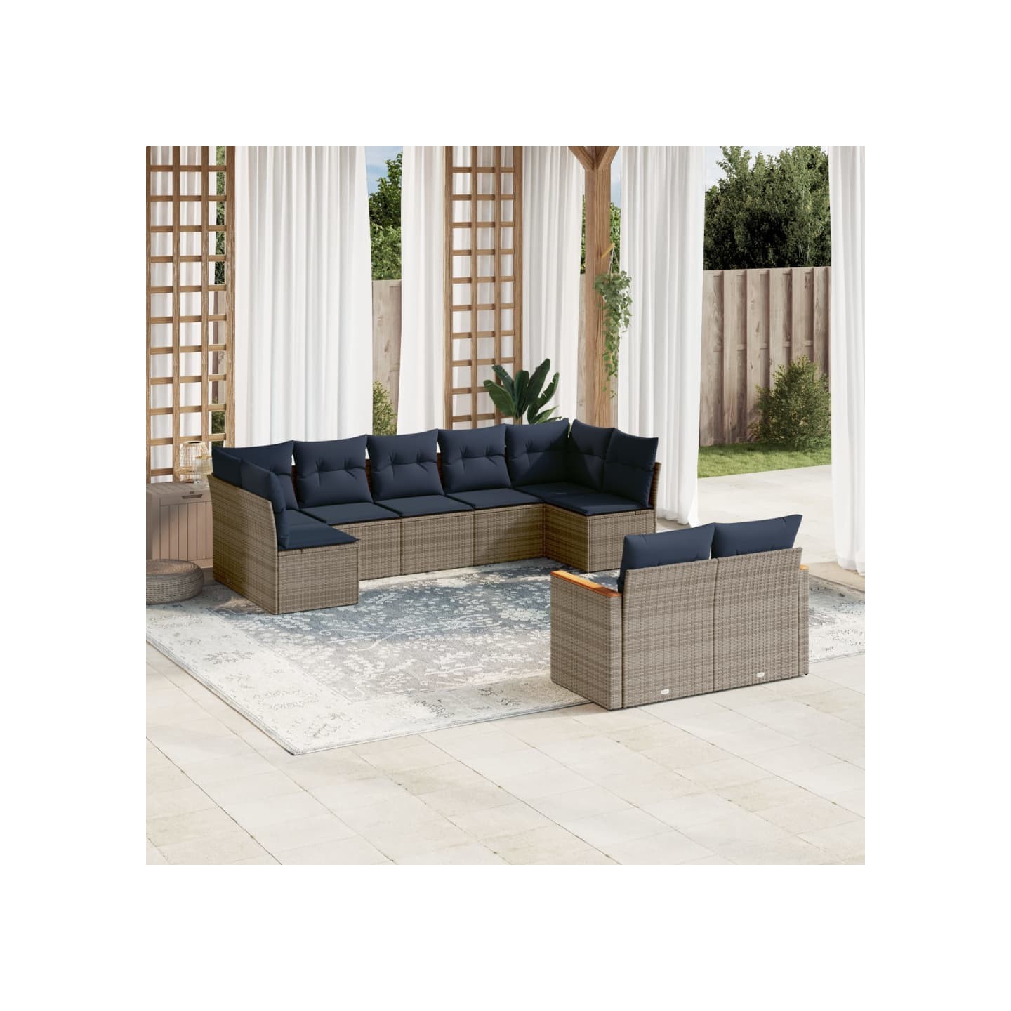 Ensemble de canapé de jardin 9 pcs avec coussins gris résine tressée