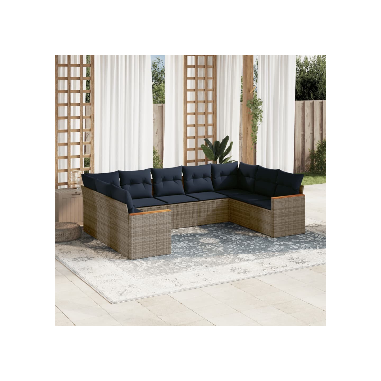 Ensemble de canapé de jardin 9 pcs avec coussins gris résine tressée