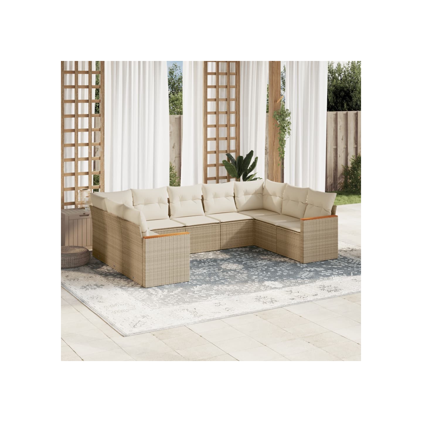 Salon de jardin avec coussins 9 pcs beige résine tressée