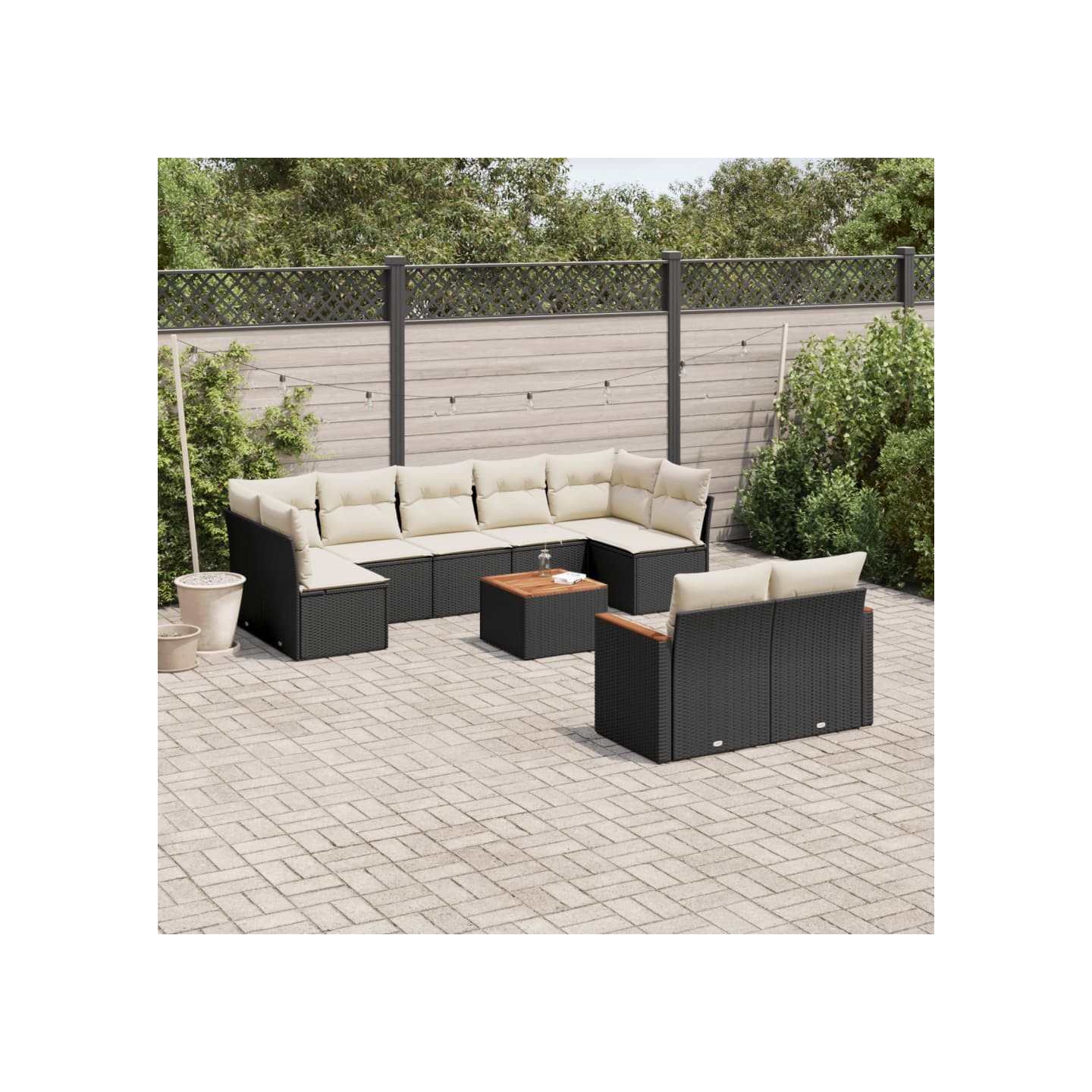 Salon de jardin 10 pcs avec coussins noir résine tressée