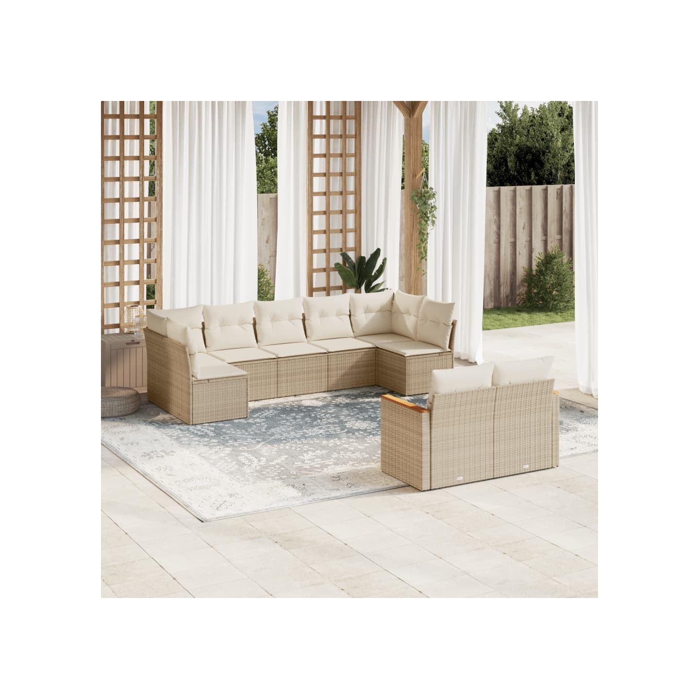 Salon de jardin avec coussins 9 pcs beige résine tressée