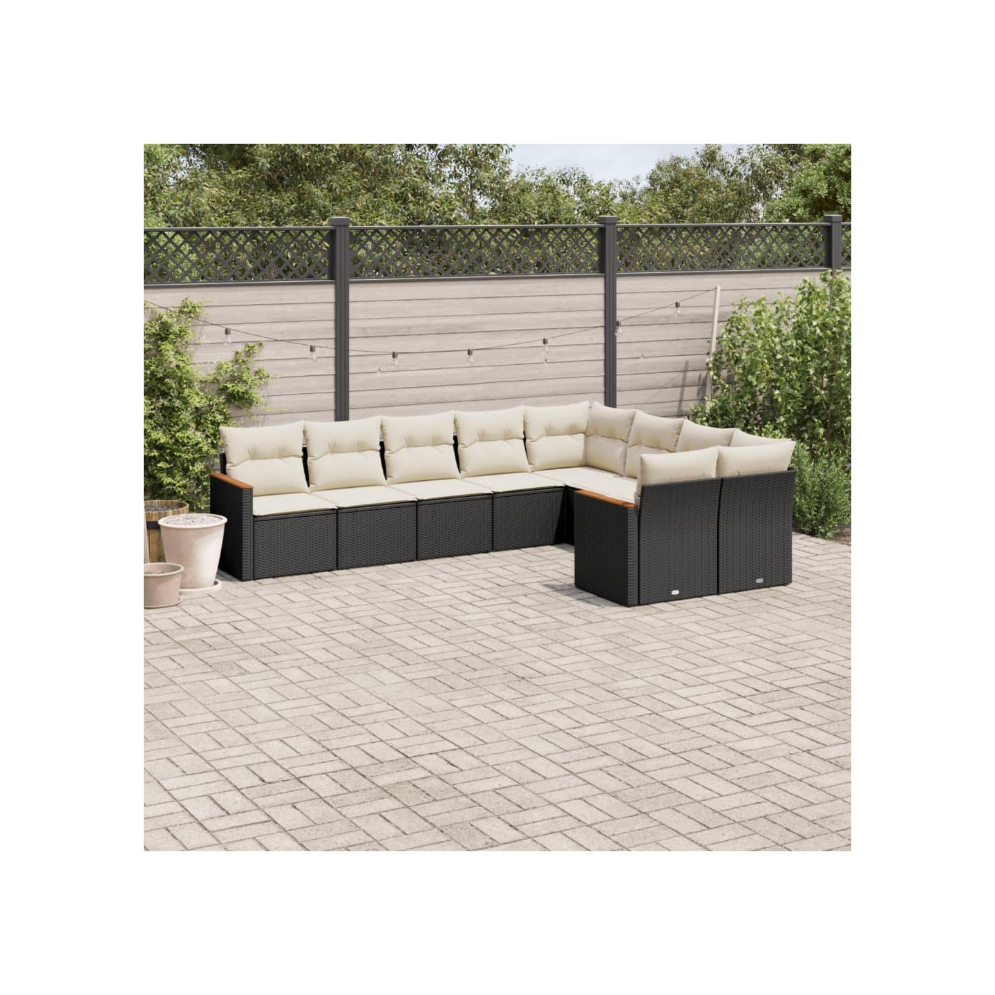 Salon de jardin 9 pcs avec coussins noir résine tressée