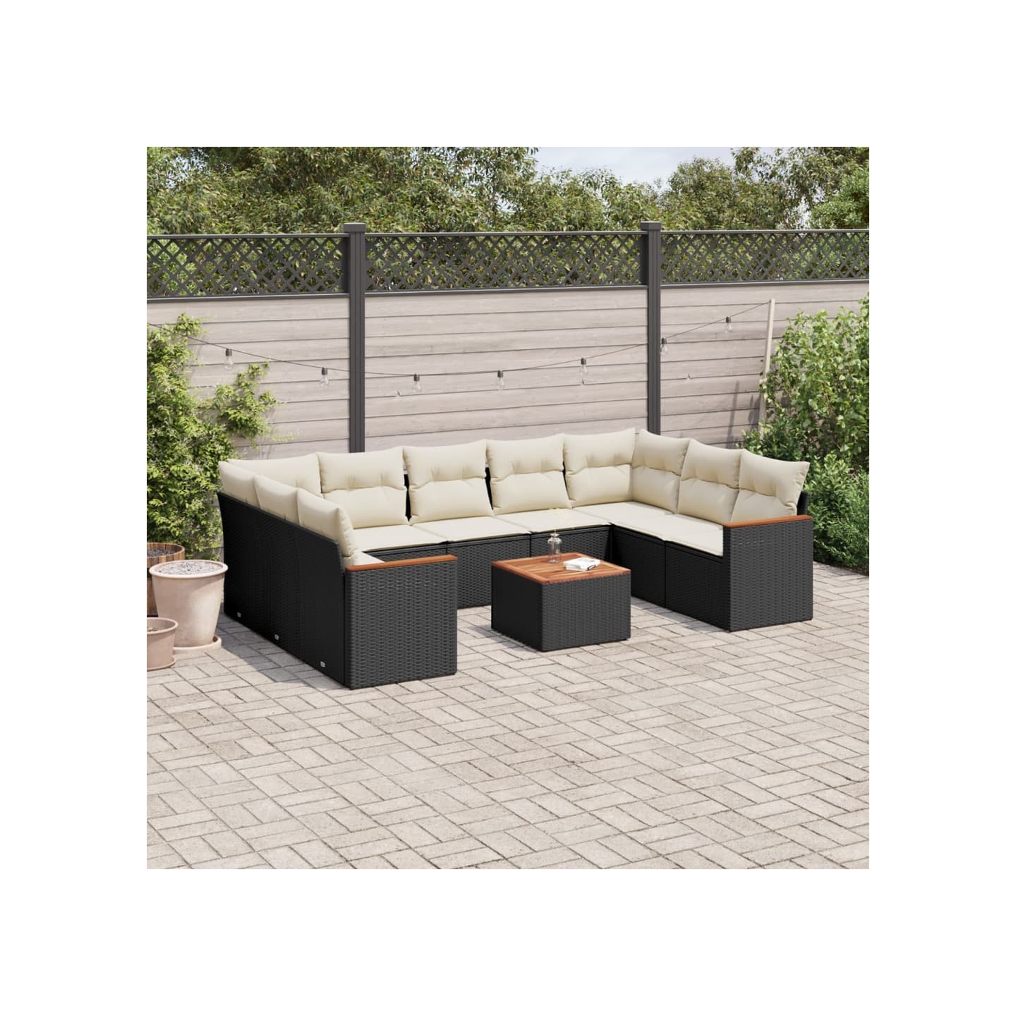 Salon de jardin 10 pcs avec coussins noir résine tressée