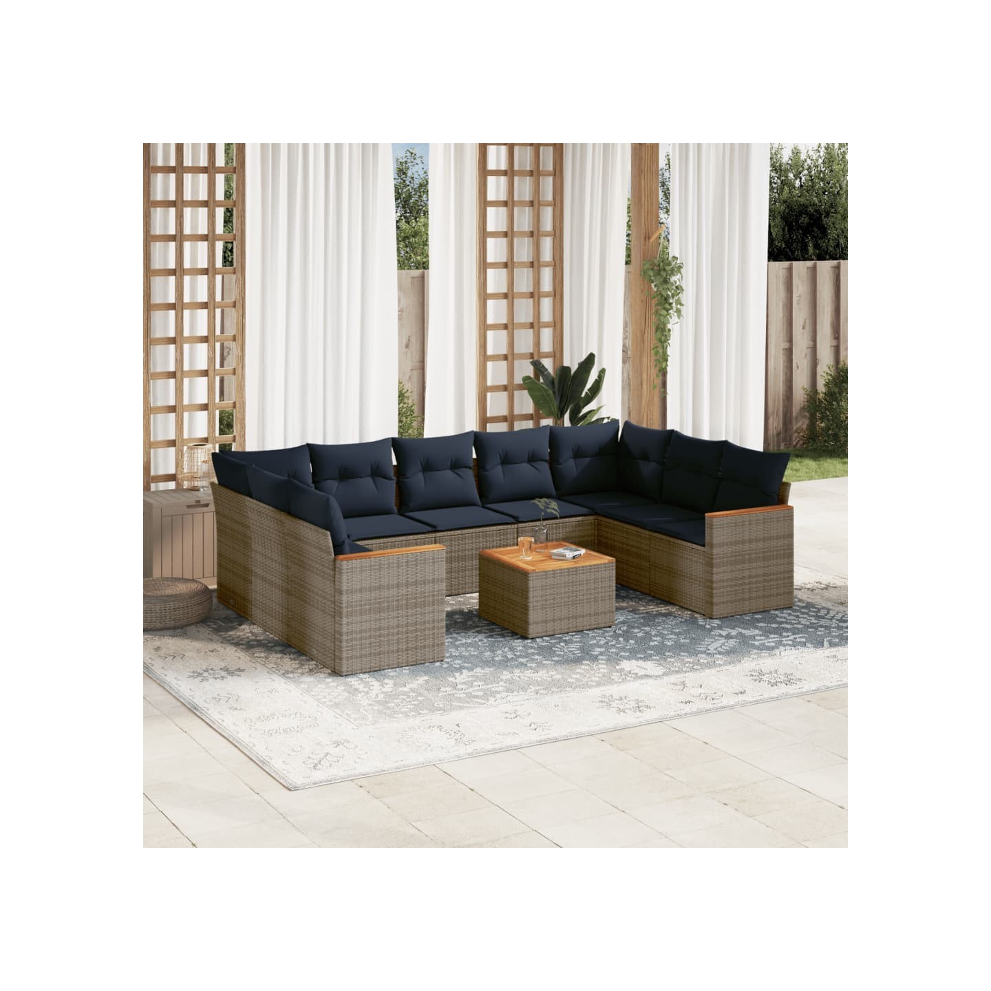 Ensemble de canapé de jardin 10 pcs avec coussins gris
